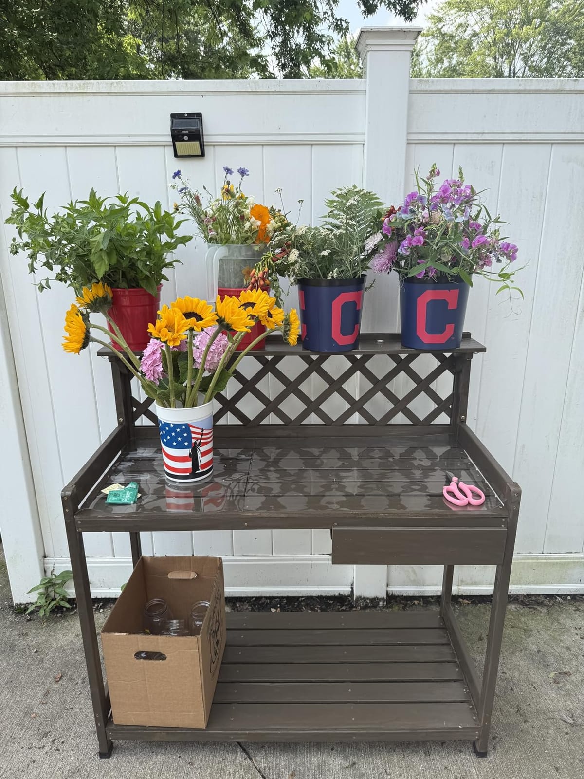 Aivituvin Potting Bench with PVC Layer, Outdoor Gardening Work Bench with Sink & Lid, Wooden Planting Table for Outside with Storage, Drawer, Shelf, Hook customer photo 2