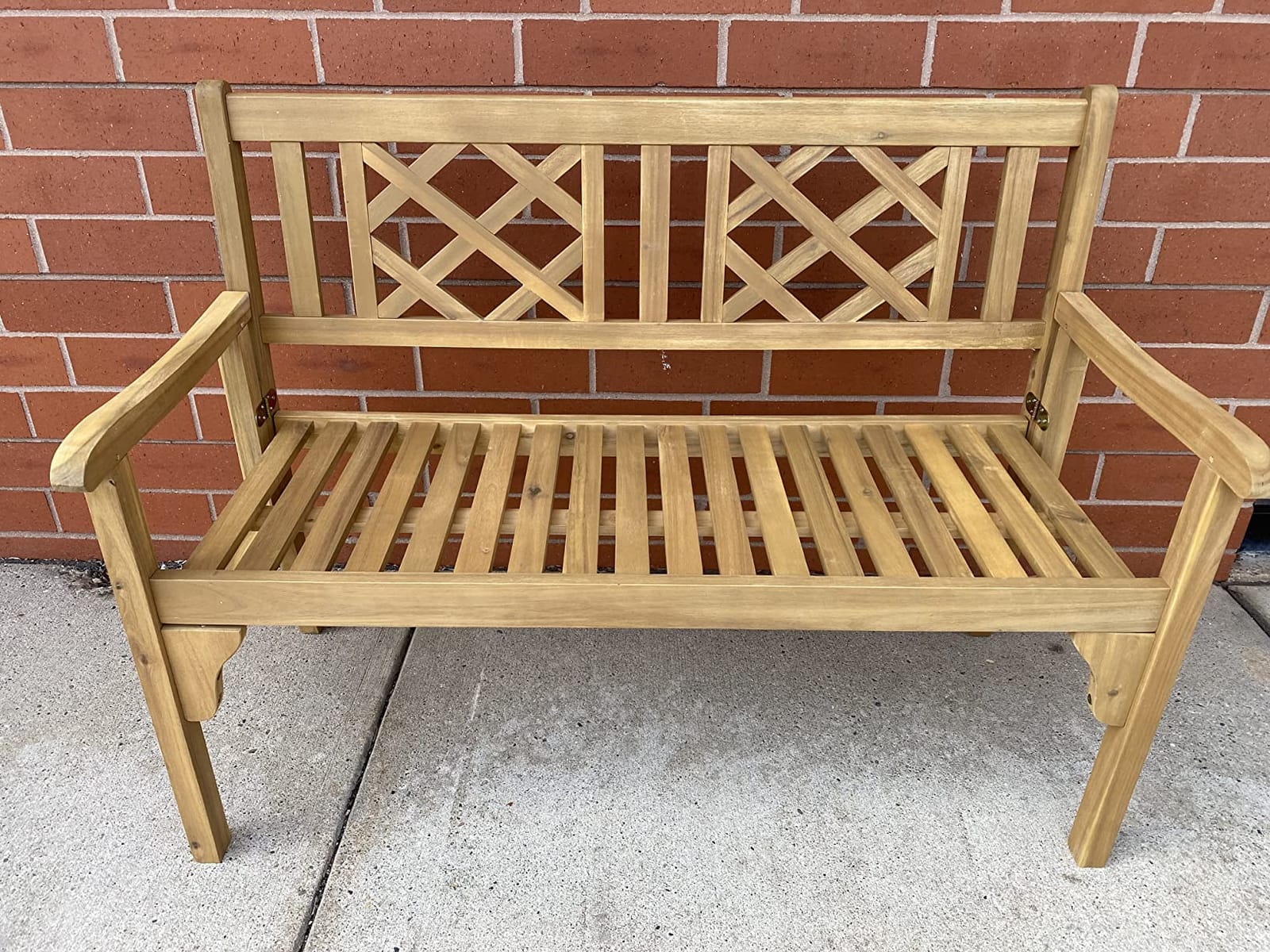 GIANTEX 4 Ft Foldable Outdoor Bench, Acacia Wood Outside Loveseat with Curved Backrest and Armrest, 705Lbs Weight Capacity, Garden Bench for Patio, Park, Porch, Balcony customer photo 1