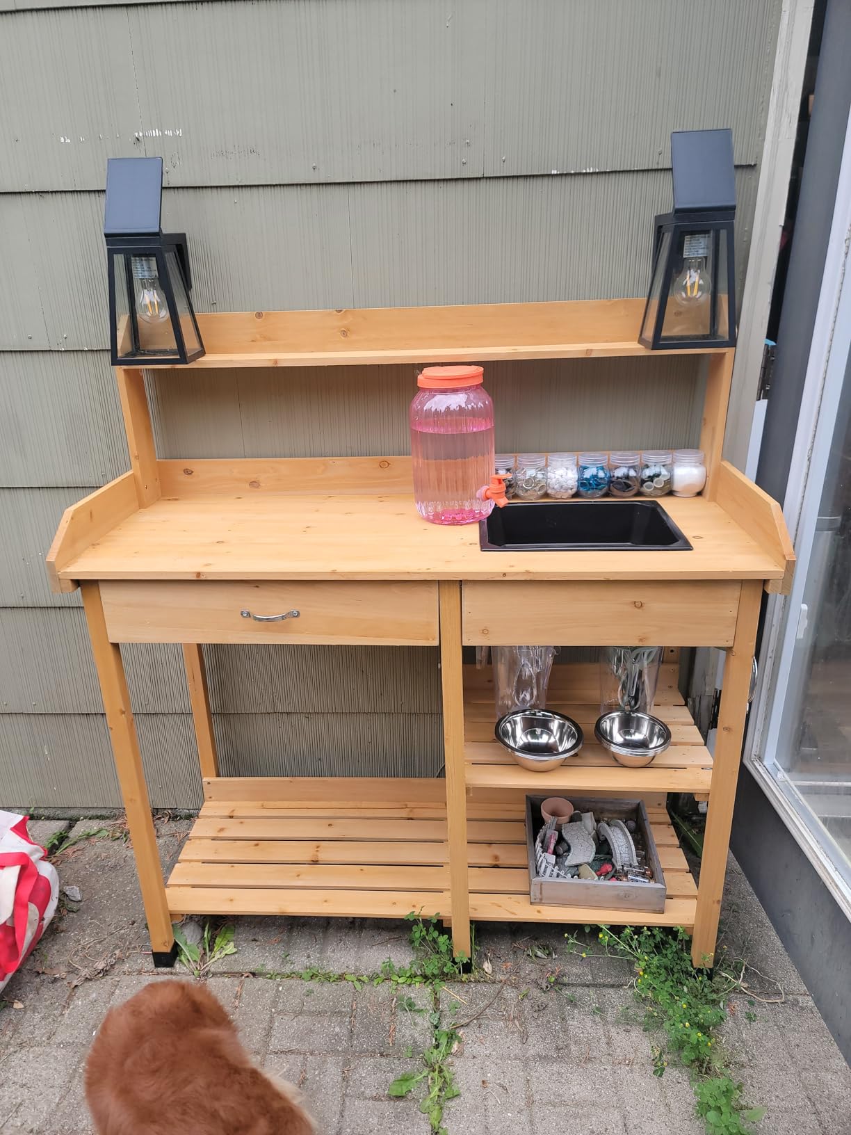 Topeakmart Outdoor Potting Bench with Sink for Patio, Garden Table, Gray customer photo 2
