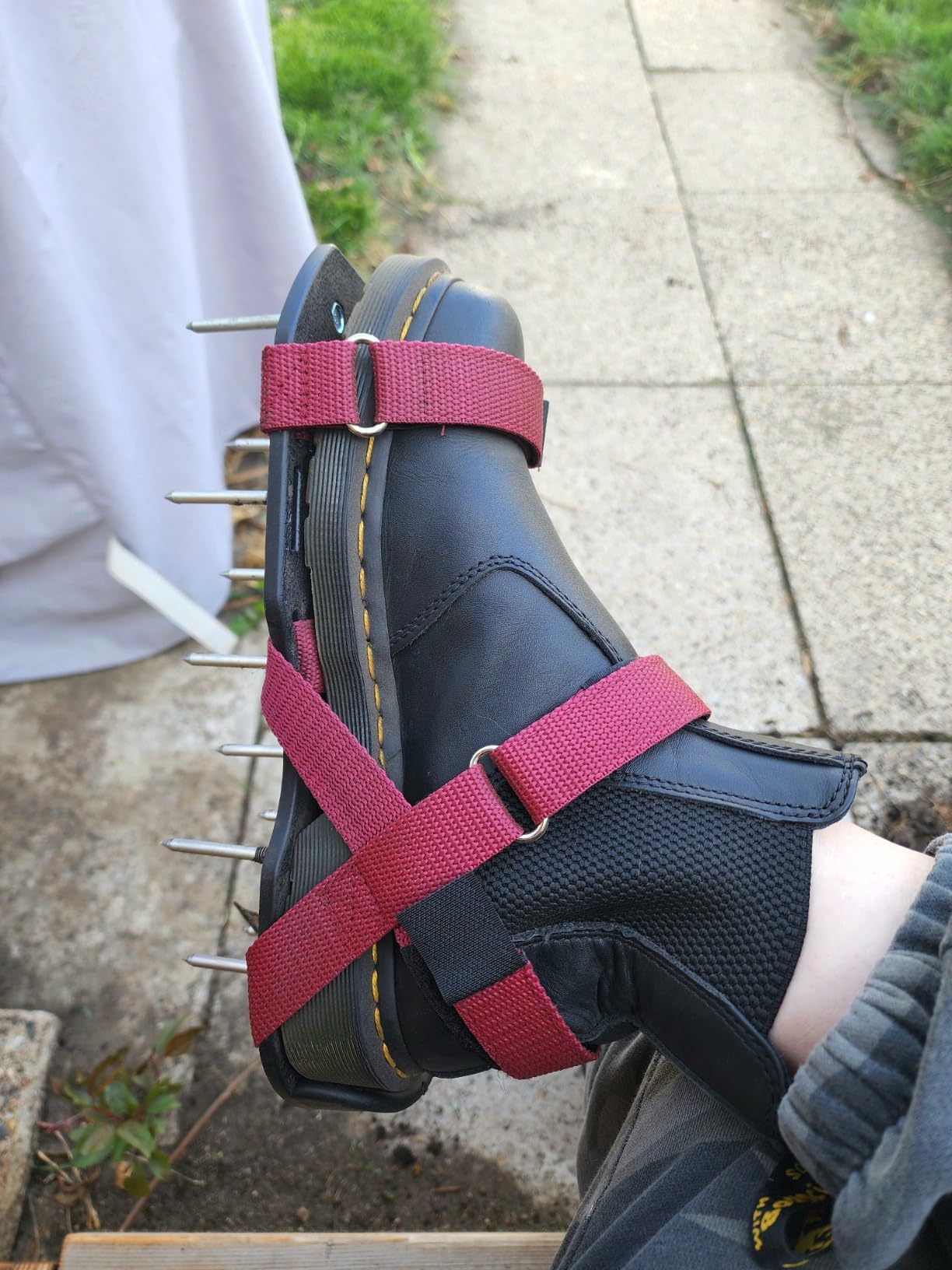 Lawn Aerator Shoes with Hook-and-Loop Straps, Pre-Assembled, Fully Adjustable, One-Size-Fits-All – Lawn and Garden Tool Reduces Thatch, Revives Soil Health (Maroon) customer photo 1