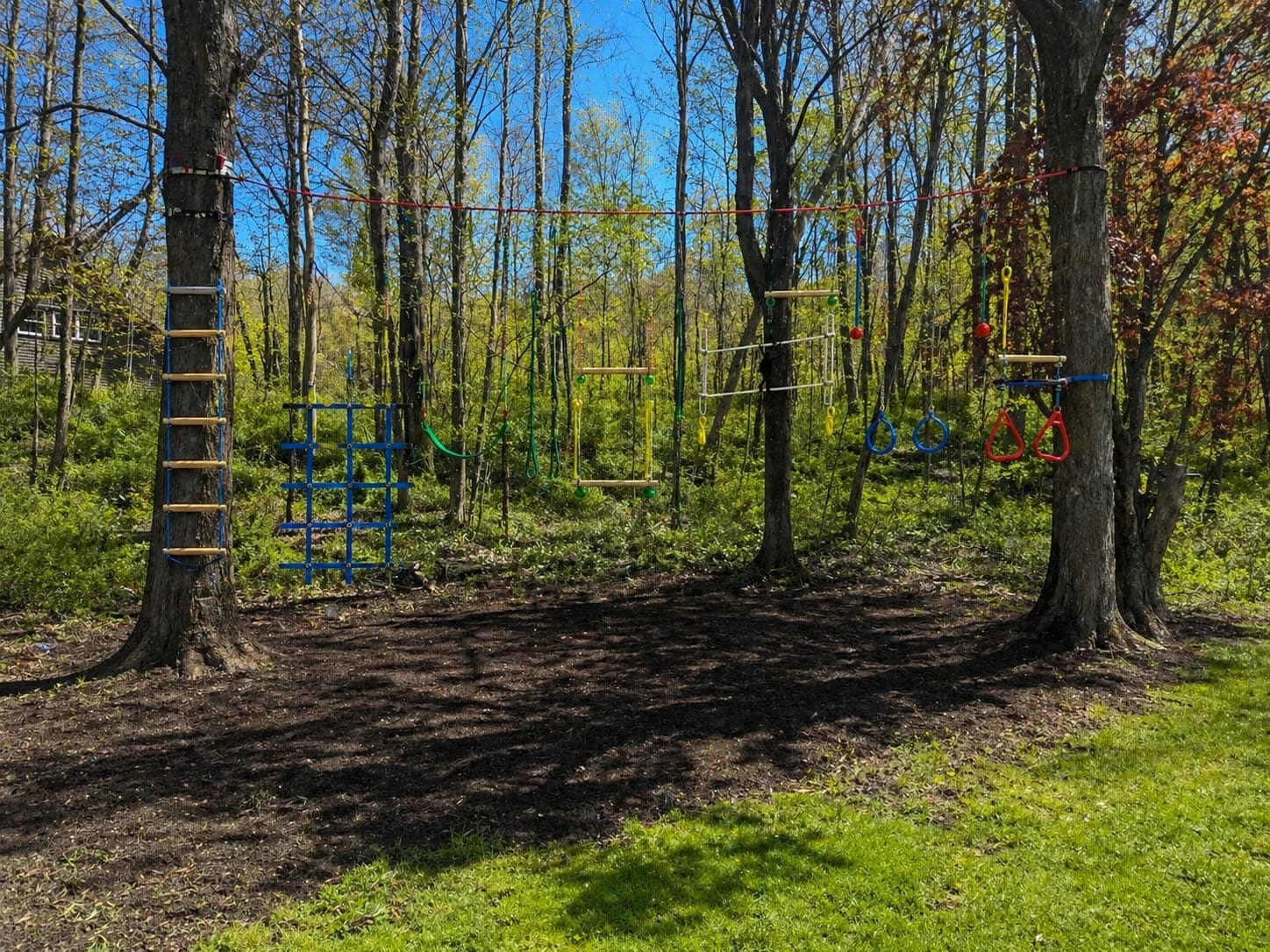 Dripex 65FT Ninja Warrior Obstacle Course for Kids - Double Longest Slacklines with 10 Most Complete Accessories for Kids, Swing, Trapeze Swing, Rope Ladder, Obstacle Net Plus 1.2M Arm Trainer customer photo 2