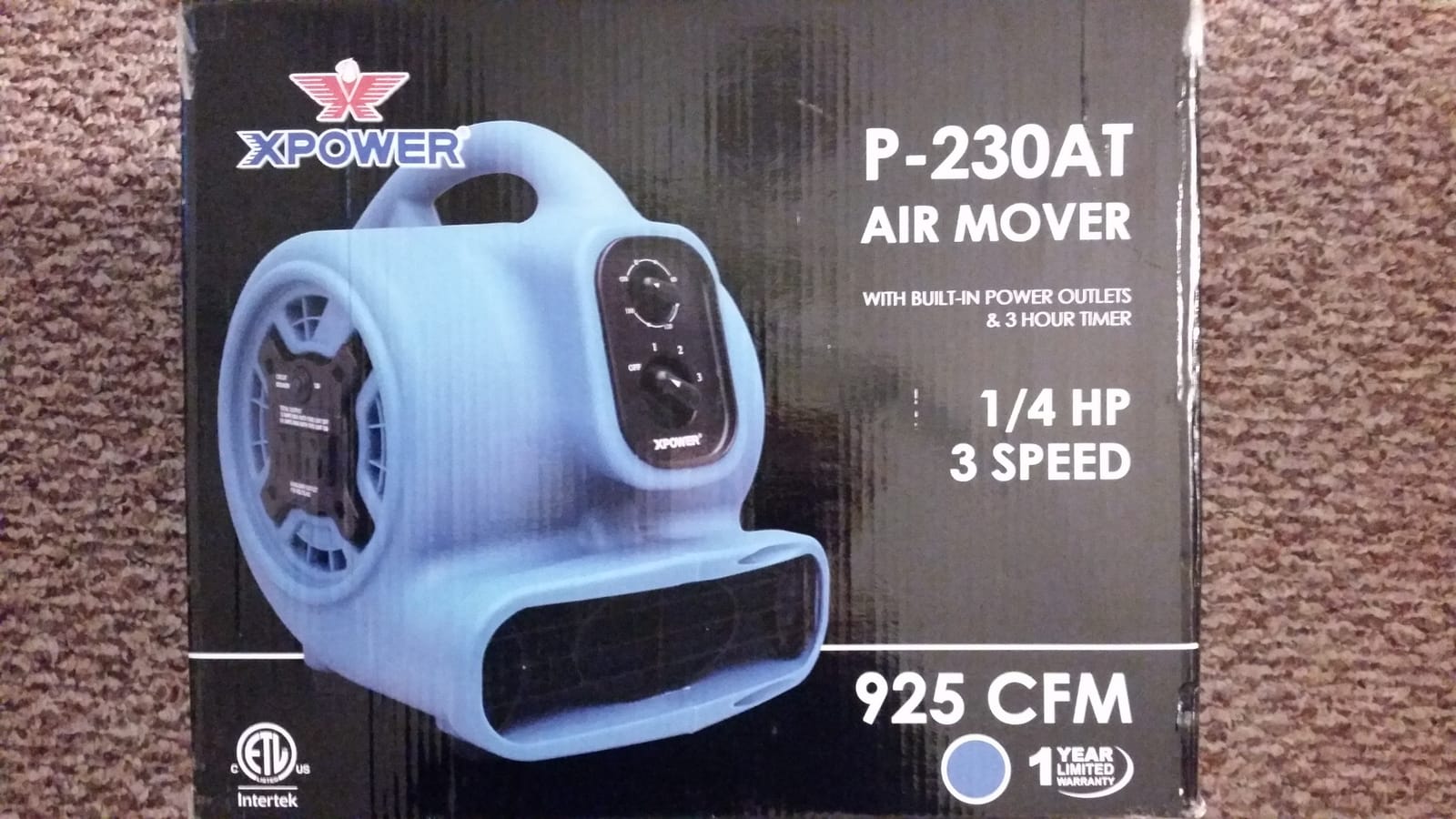 XPOWER P-230AT Mini Mighty 1/4 HP 925 CFM Centrifugal Air Mover, Carpet Dryer, Floor Fan, Blower, Stackable, Daisy Chain, for Water Damage Restoration, Janitorial, Plumbing, Home Use customer photo 2