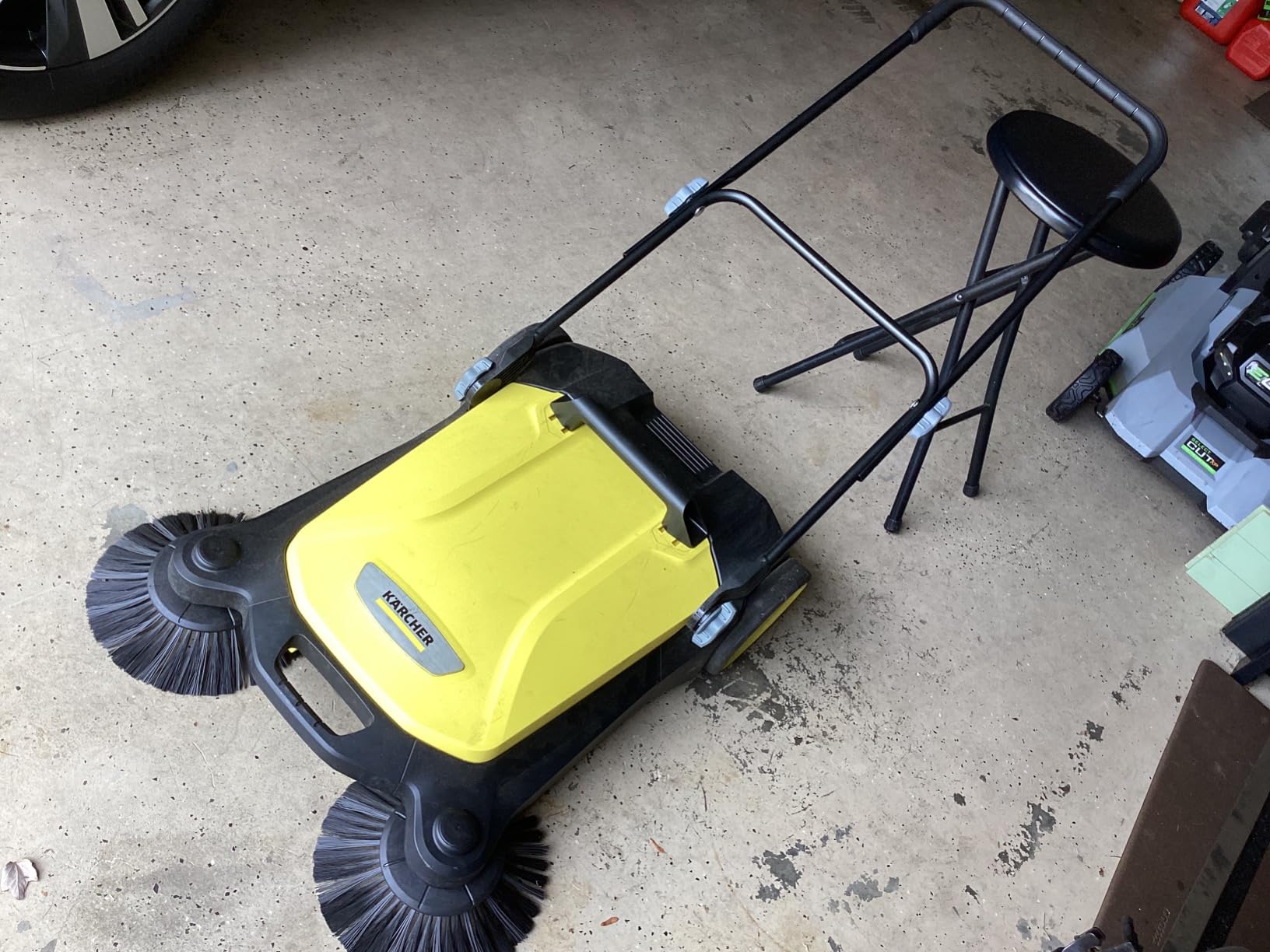 Kärcher Walk Behind Outdoor Push Sweeper S 4 Twin for Workshops, Warehouses or Garages - 5X Faster Than a Push Broom, 5.25 Gallon Capacity, 26.8