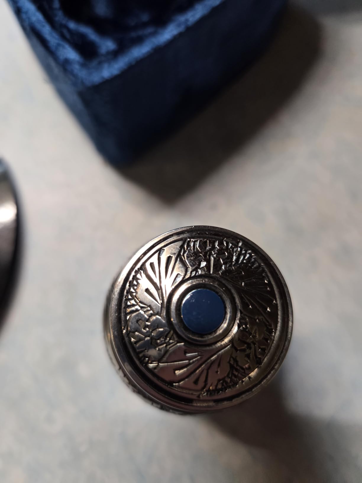 Small Keepsake Cremation Urns for Human Ashes with Velvet Heart Case and Funnel - Beautiful Peaceful Dark Blue Brass Hand Engraved Mini Memorial Urn customer photo 2