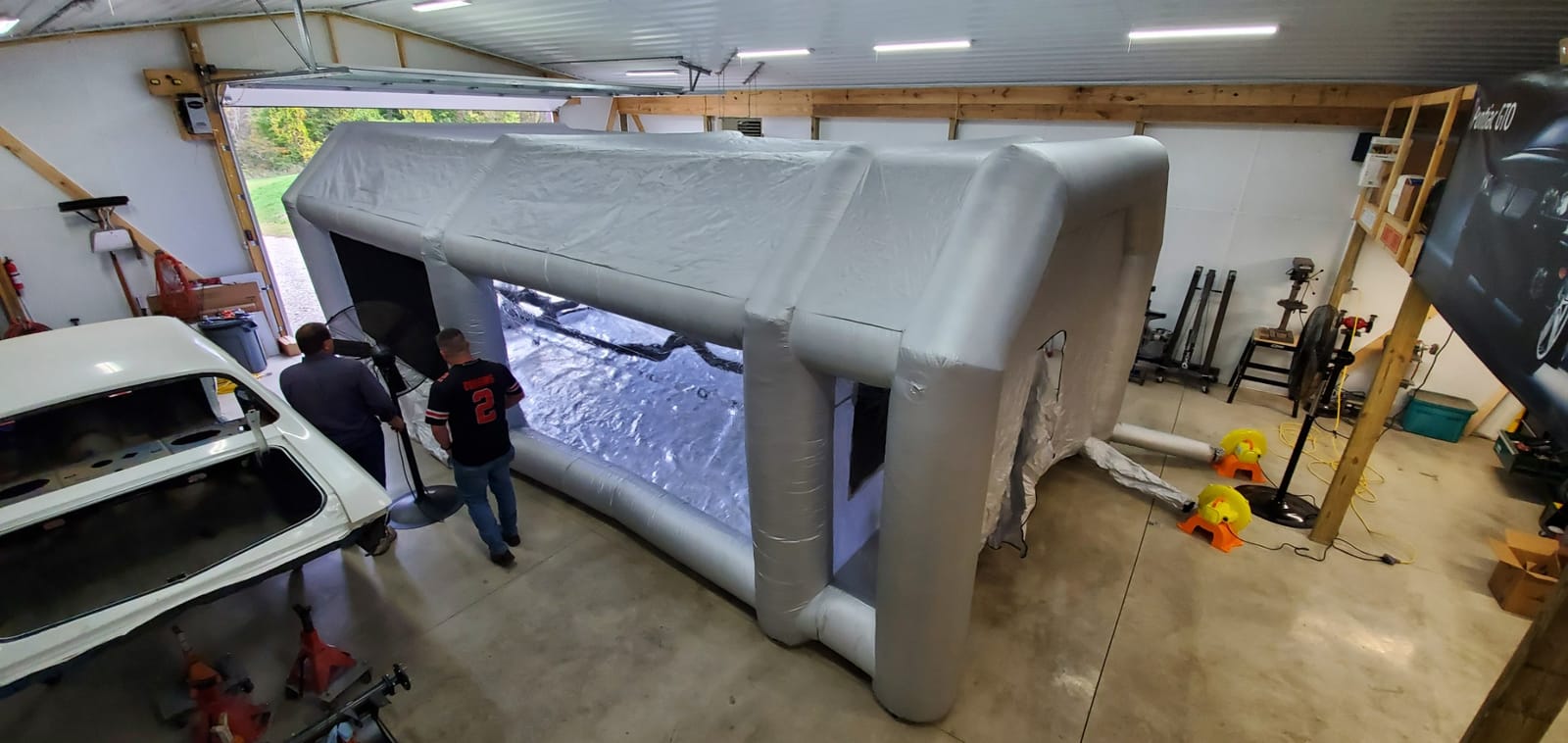 Inflatable Paint Booth 28x15x10Ft Portable Paint Booth with Two 950W Blowers Professional Inflatable Spray Booth, Car Painting Tent for Cars, Auto Parts and Other Items Painting customer photo 1