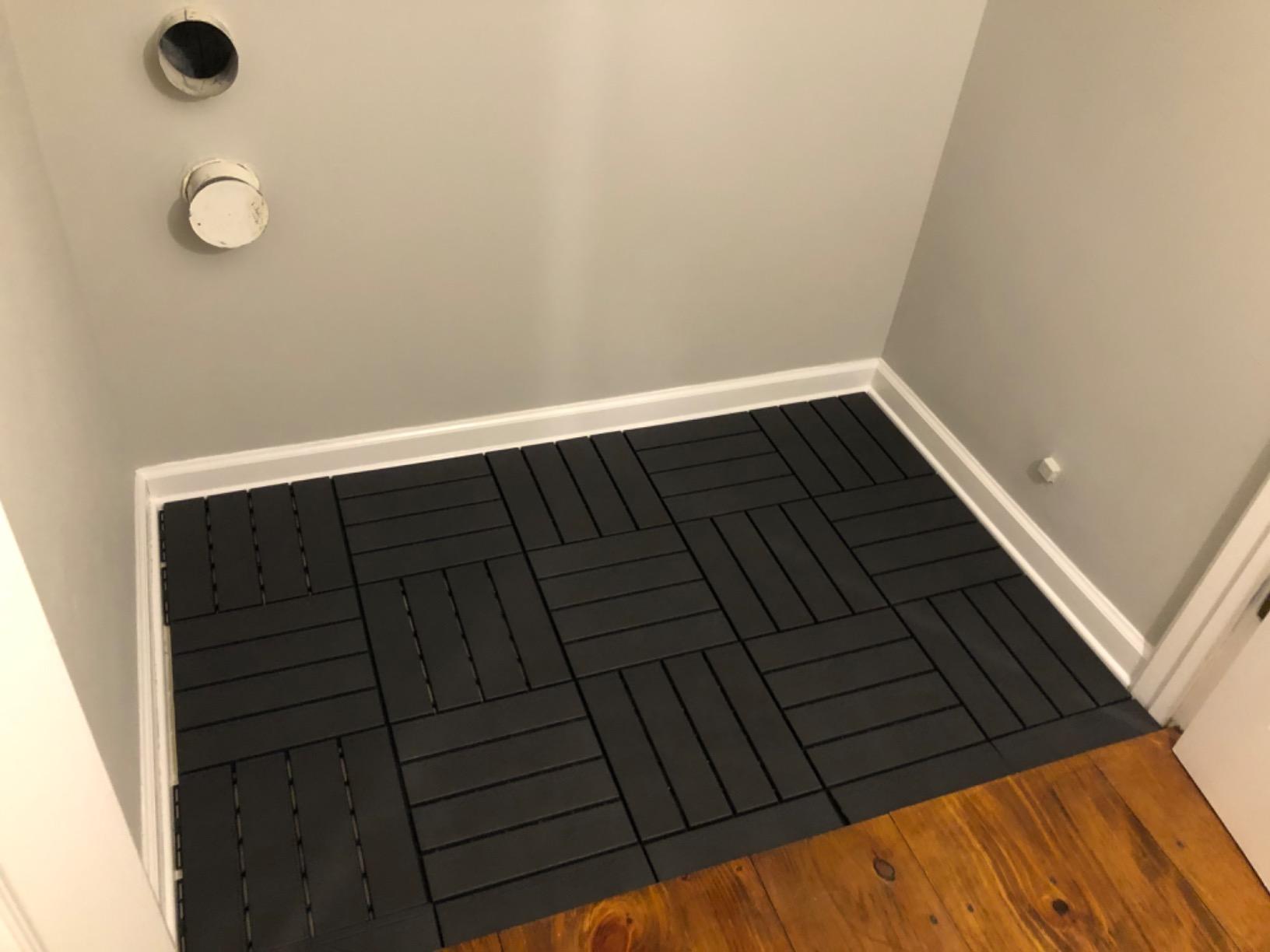 domi outdoor living Patio Deck Tiles, 12 x 12 inches Composite Interlocking Decking Tile, Four Slat Plastic Outdoor Flooring, 27 Pieces One Pack, Dark Brown customer photo 2