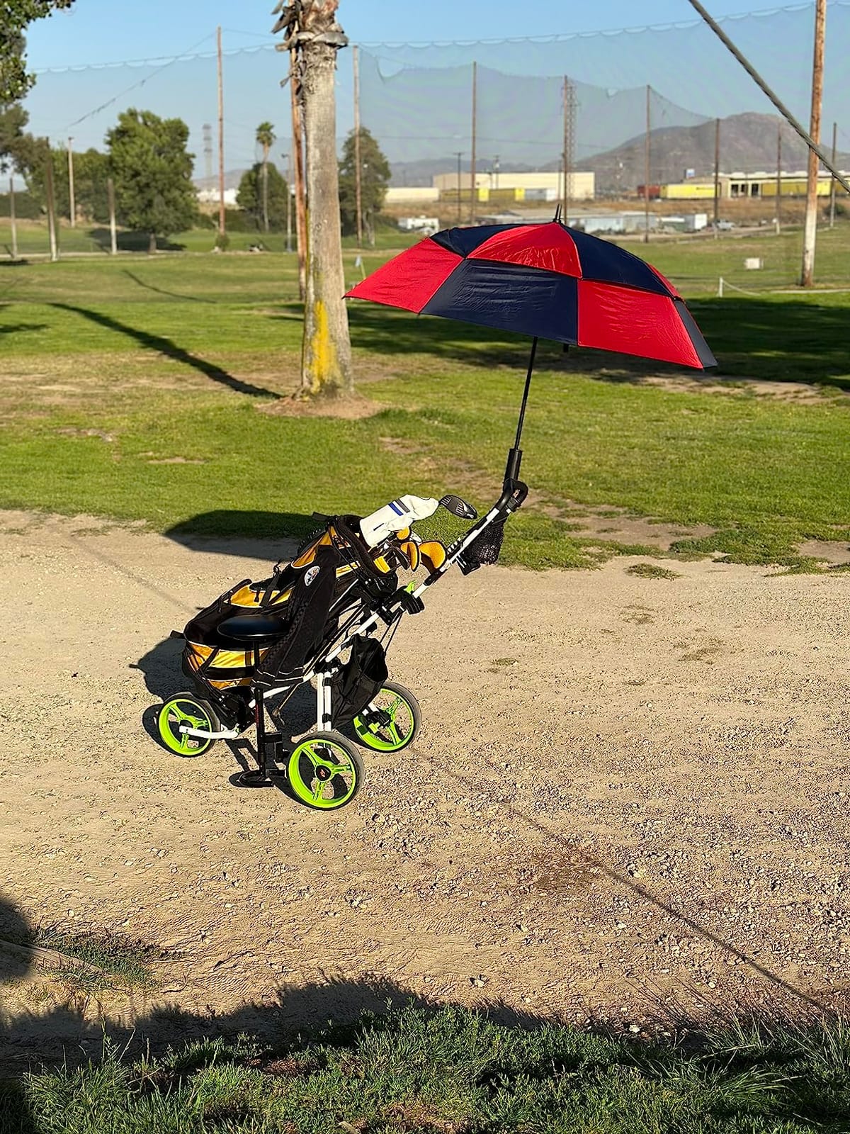 Tangkula Golf Push Pull Cart with Seat, Lightweight Foldable Collapsible 3 Wheels Push Cart, Golf Trolley with Foot Brake, Adjustable Umbrella Holder & Seat, 4 Height Position Handle customer photo 2