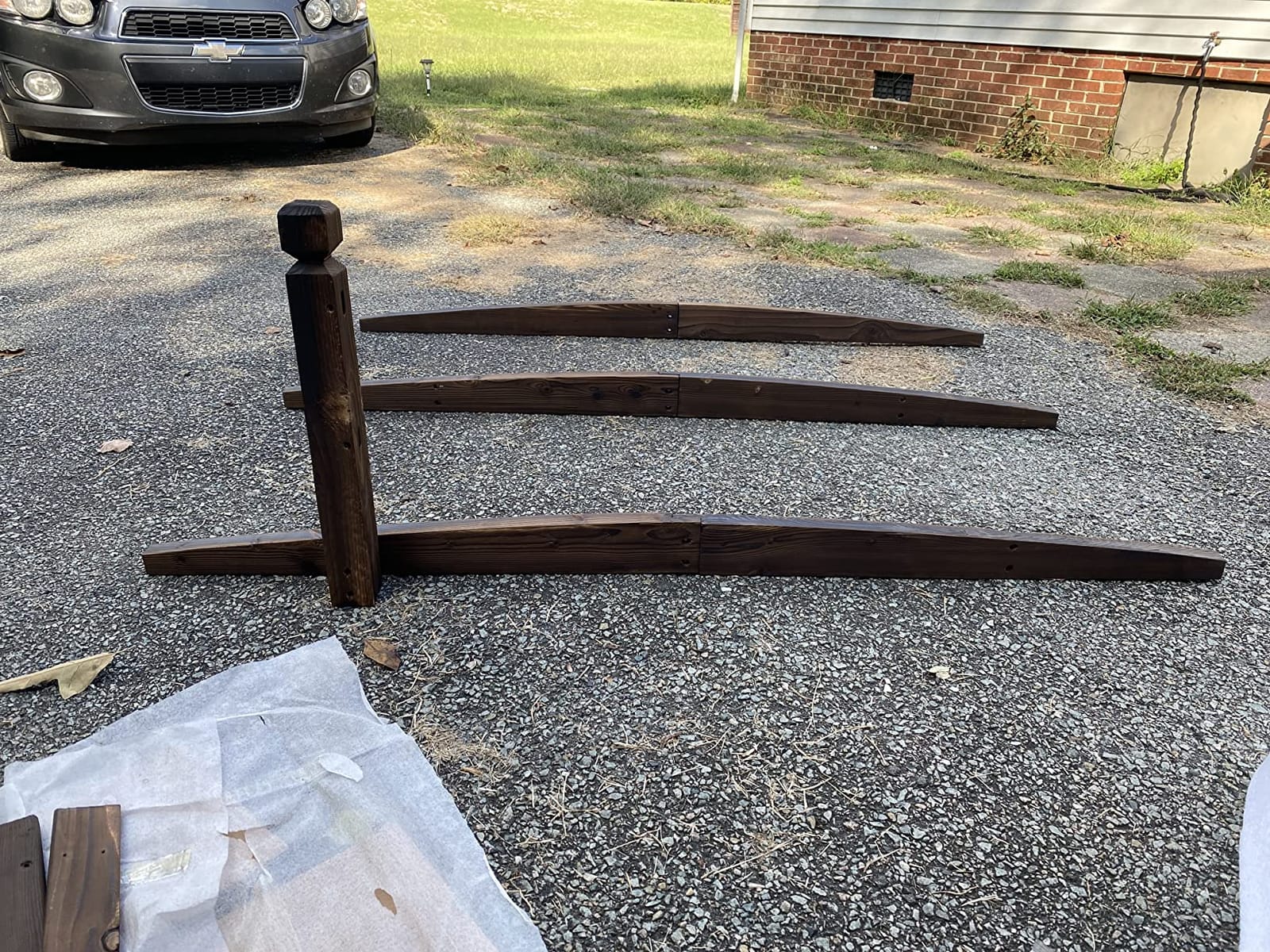 GIANTEX 5 FT Wooden Garden Bridge, Stained Wood Arc Footbridge with Chain Railings for Backyard Creek Farm, Decorative Pond Bridge, Easy to Assemble, 400 lbs Capacity (Brown) customer photo 2