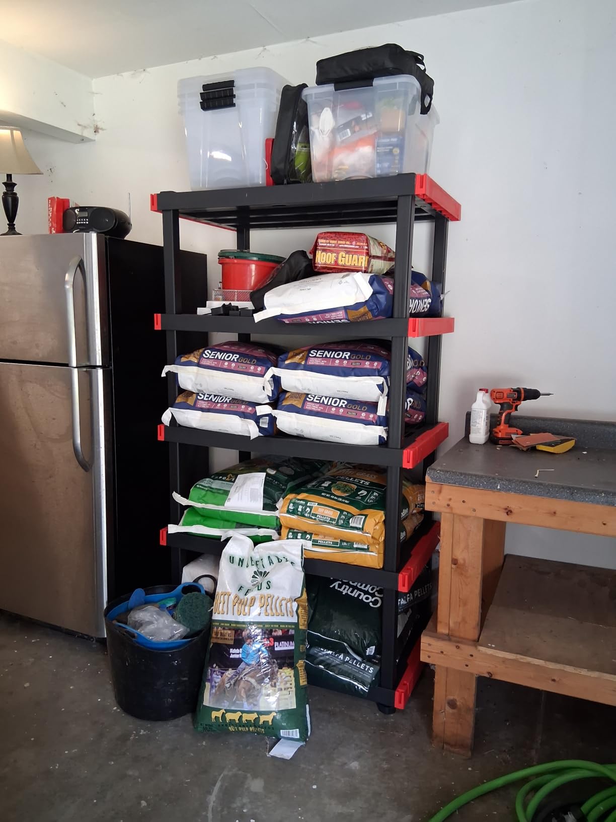 CX Craftsman 5-Tier Heavy Duty Plastic Storage Shelves, Garage Organization, 5-tier storage rack organizes garages, workshops & basements, 200 lb/shelf, 72.3H x 40W x 24D, easy assembly, black/red customer photo 2