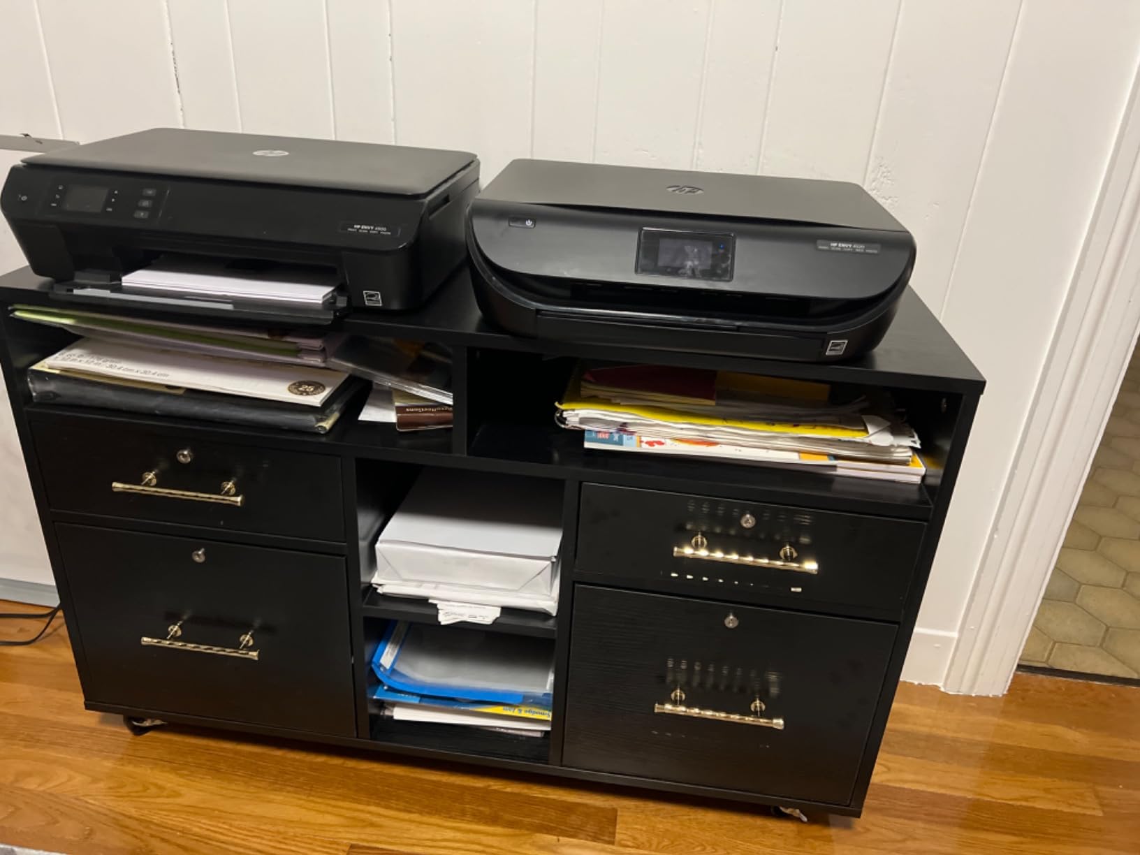 VINGLI Wood Mobile File Cabinet with 4 Drawers and Shelves, Printer Stand with Open Storage, Locking Lateral Filing Cabinet for Home Office, Black customer photo 2