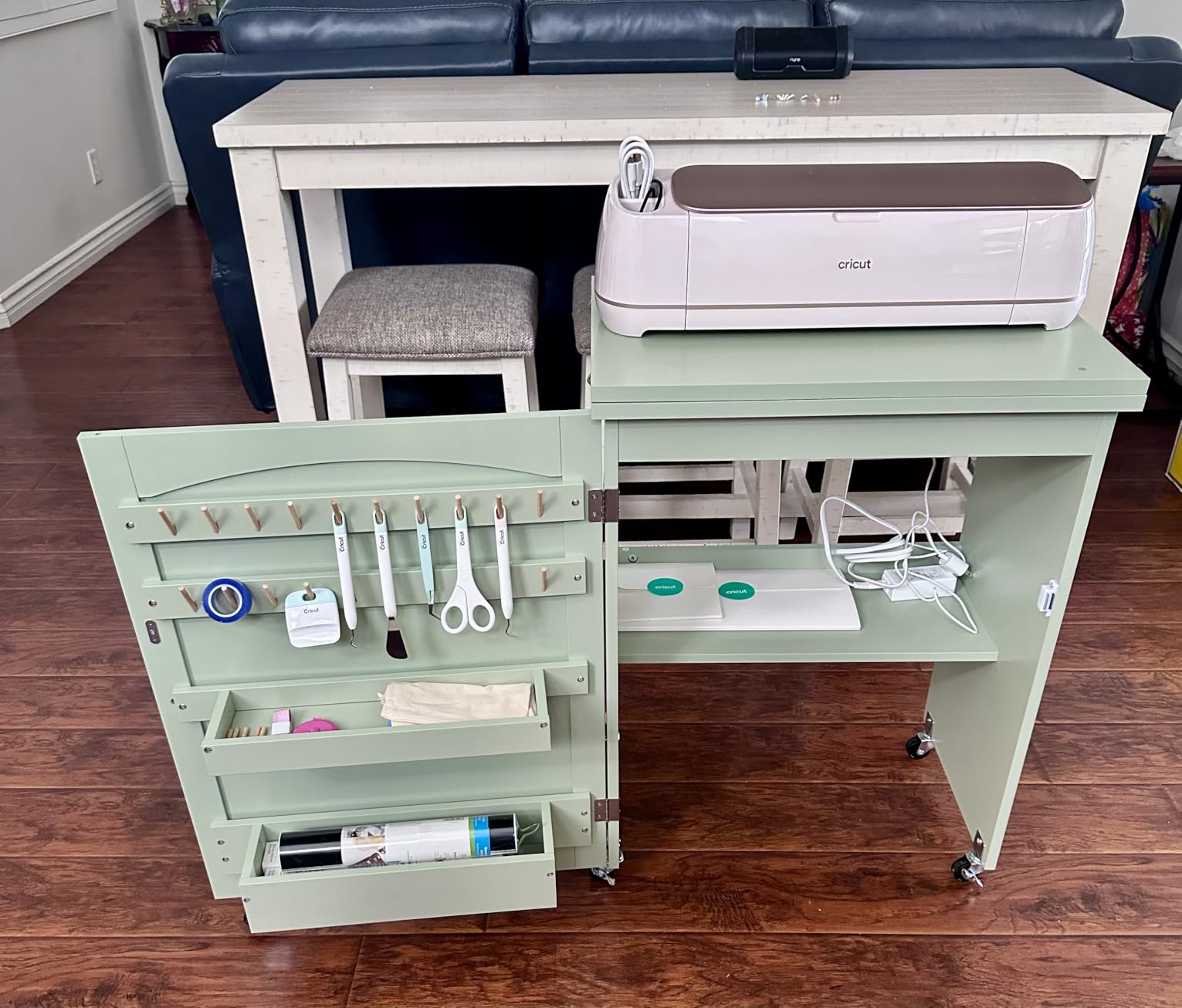 Best Choice Products Folding Sewing Table Multipurpose Craft Station & Side Desk with Compact Design, Wheels, Shelves, Storage Trays, Pegs, Magnetic Doors, Metal Doorknobs - Espresso customer photo 2