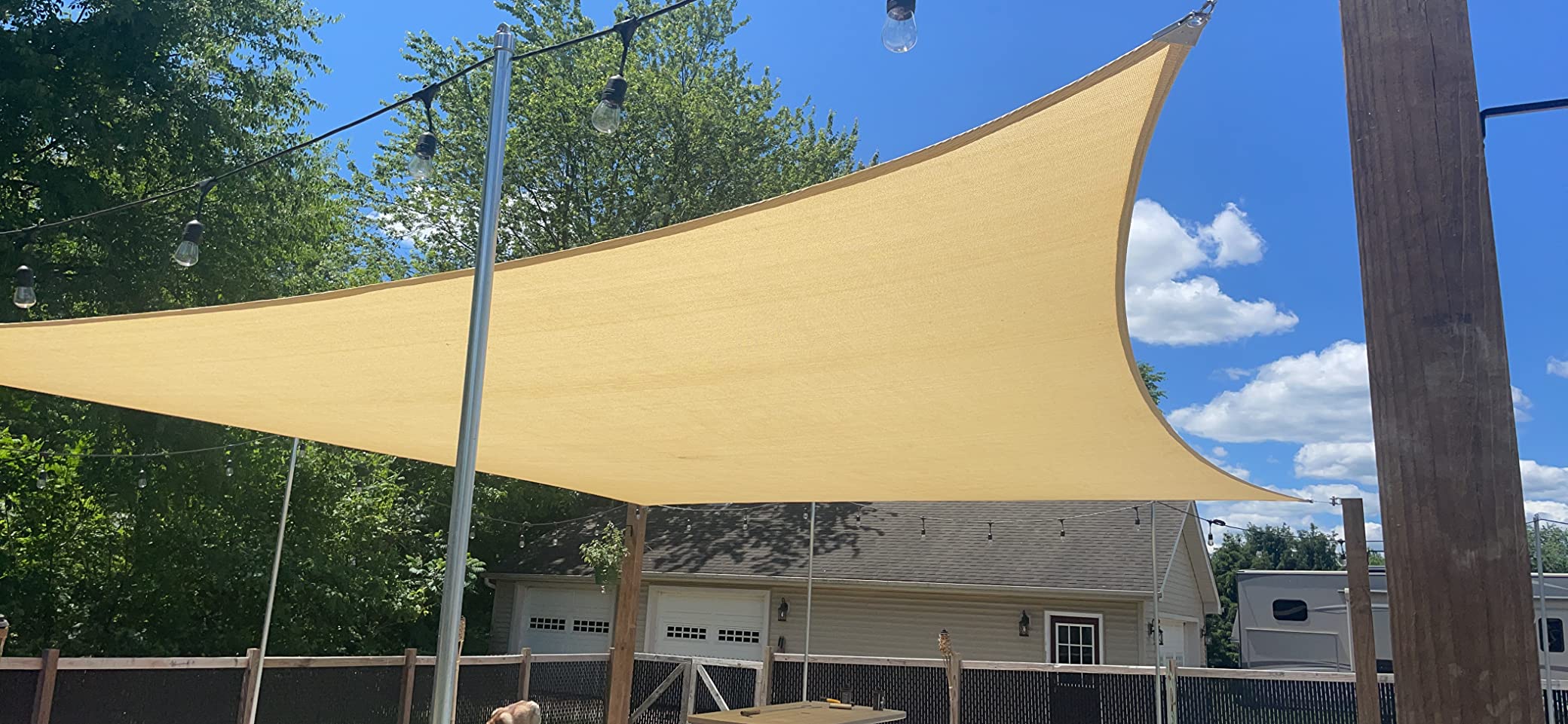 Amgo 20' x 24' Beige Rectangle Super Ring Sun Shade Sail UPF50+ AGSRR Canopy, 260 GSM Heavy Duty, 98% UV Blockage customer photo 1