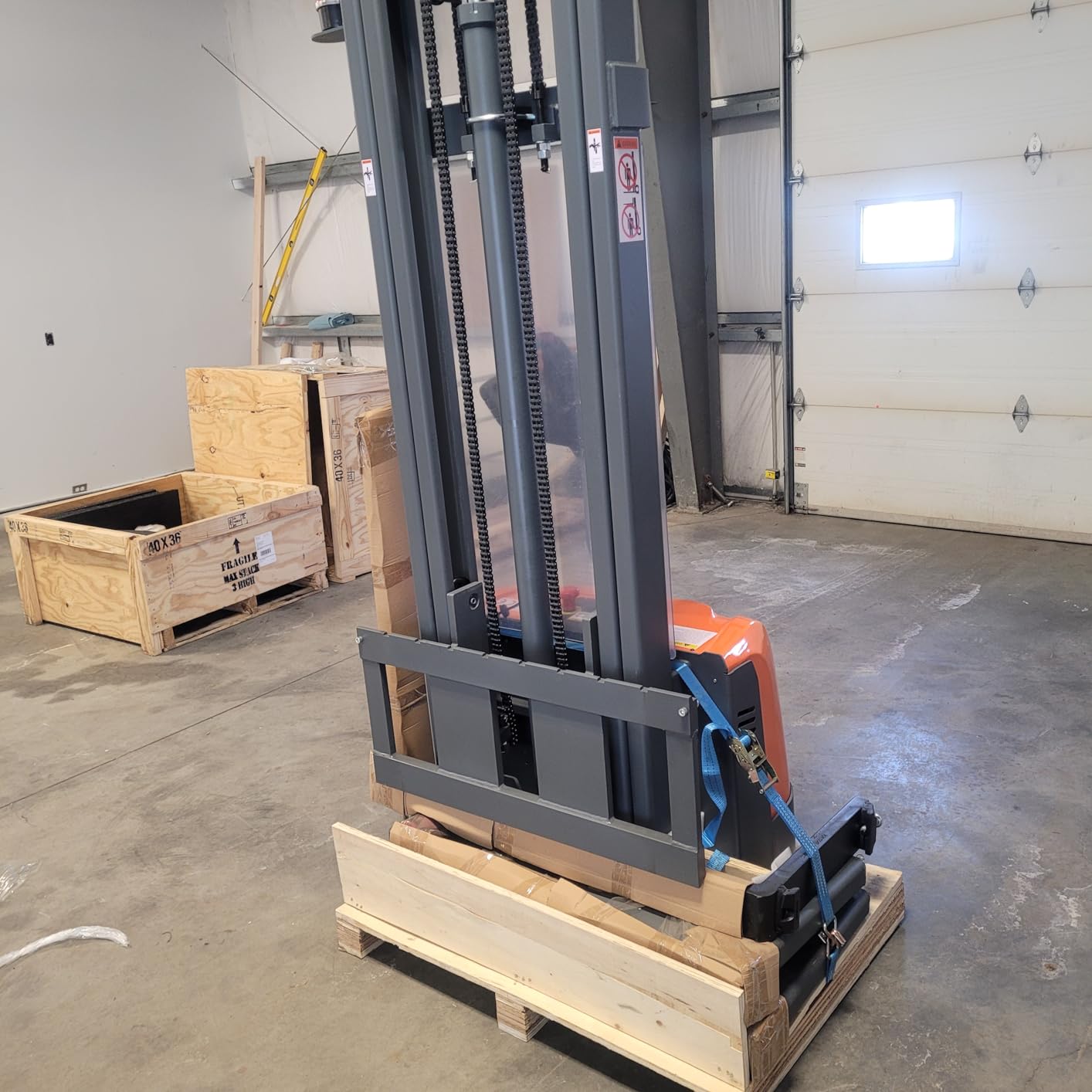 Tory Carrier Full Electric Stacker Power Straddle Forklift 3300 lb. Capacity 118'' Lifting Height with Adjustable Forks and Legs, Material Lifter Suitable Built-in Charger for Narrow Space Warehouse customer photo 1