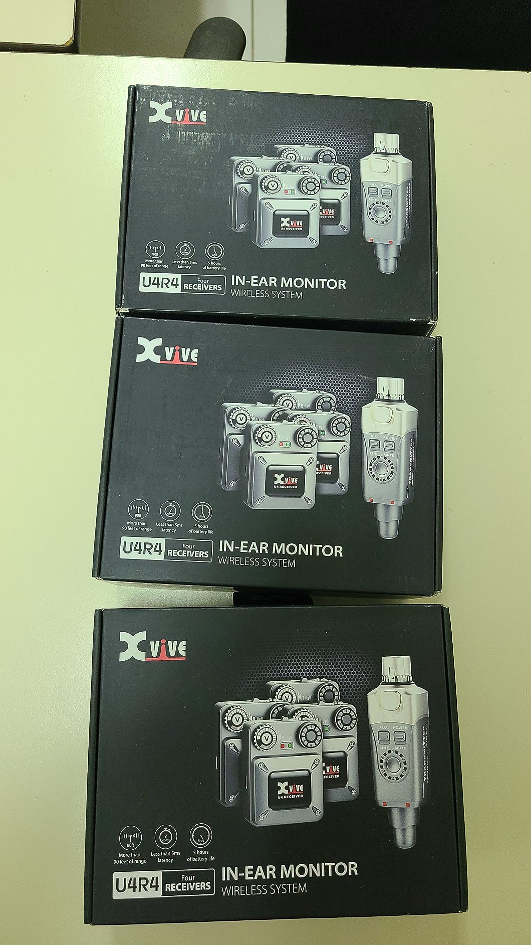 Xvive U4R4 Wireless in-Ear Monitor System - One Transmitter & Four Receivers | 2.4GHz Wireless, 5ms Low Latency, 5H Battery Life, 90ft Range, Plug and Play for Stage & Studio customer photo 1
