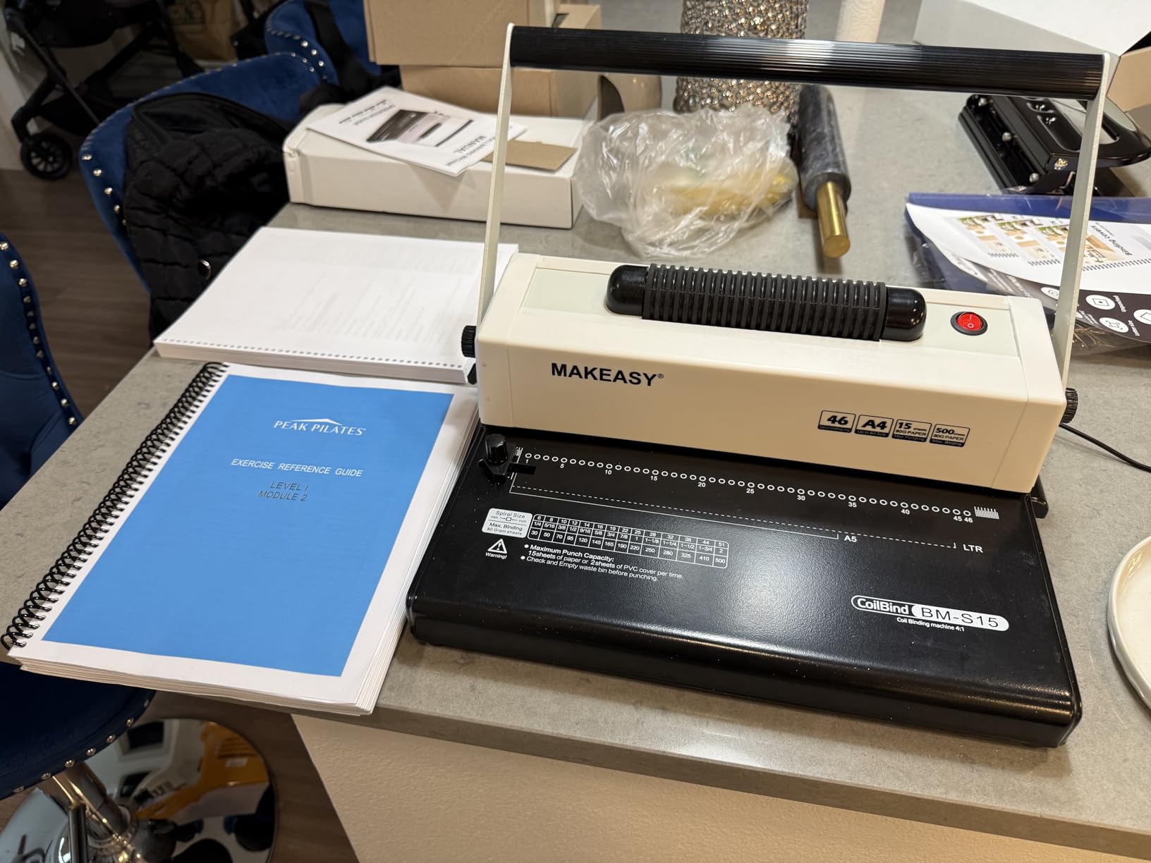 MAKEASY Coil Spiral Binding Machine, Punch 15 Sheet - Manual Hole Punch - Electric Coil Inserter - Adjustable Side Margin - for Letter Size/A4/A5, Comes with 1 Box 5/16'' Binding Coils & Plier customer photo 1