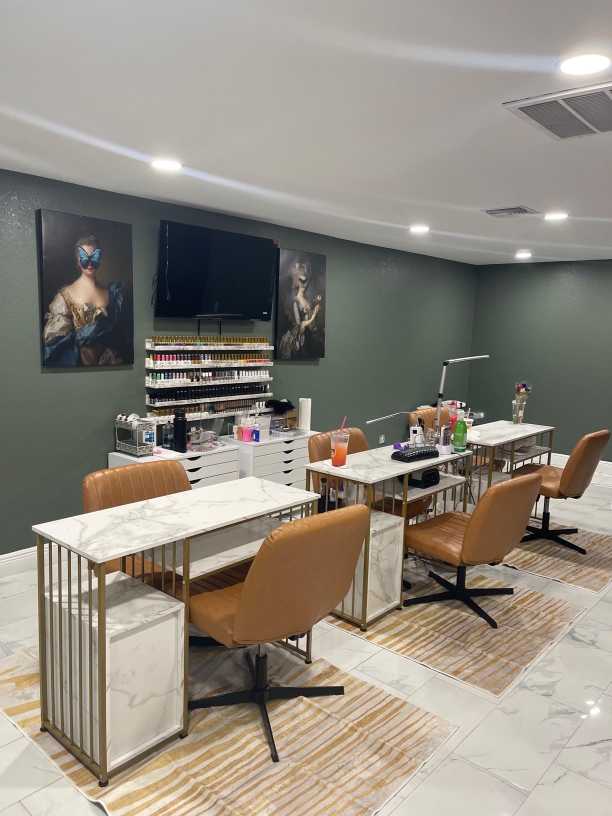 BarberPub Marble Texture Manicure Table for Storage, Gold Metal Frame 2407 customer photo 1