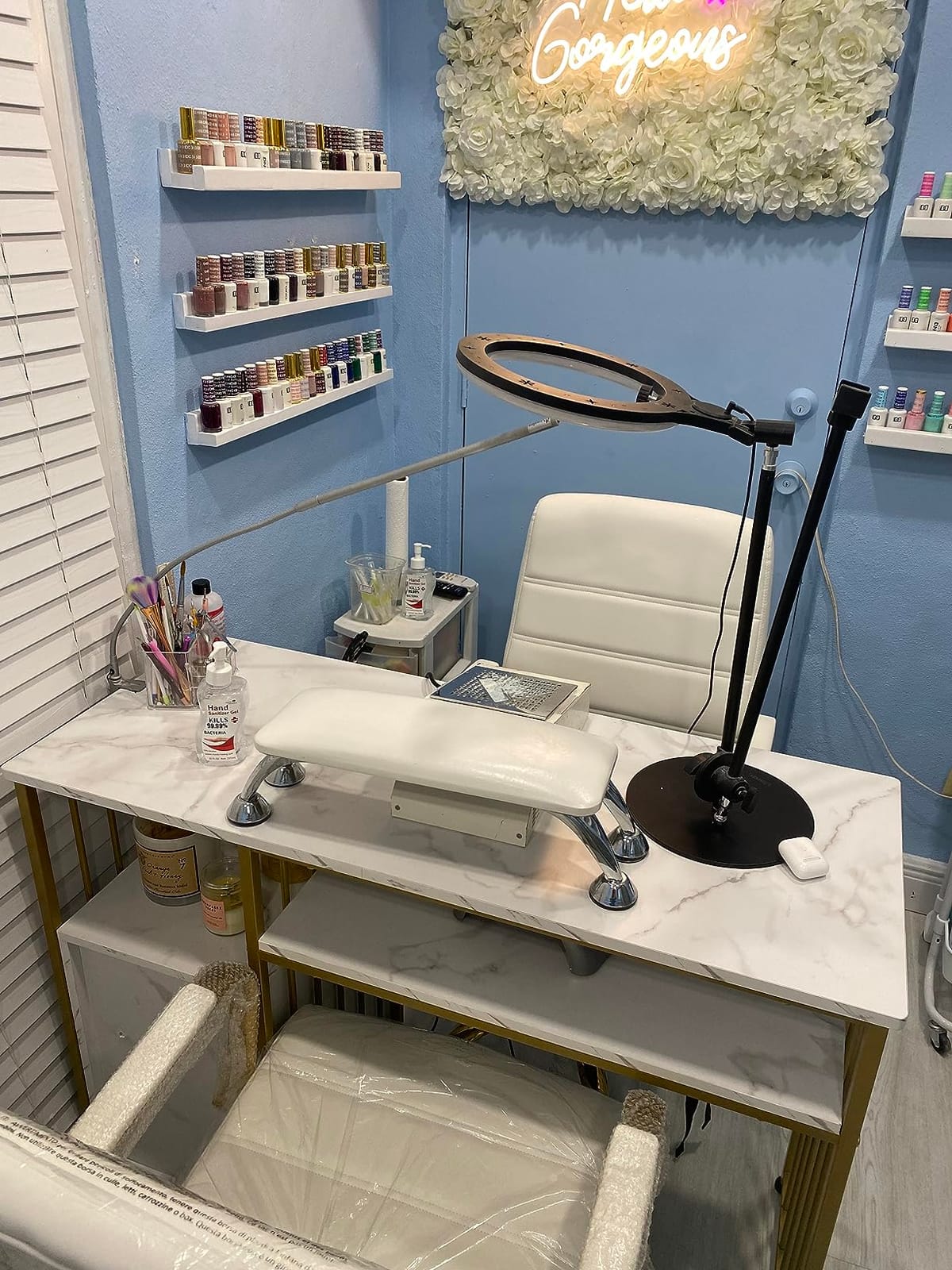 BarberPub Marble Texture Manicure Table for Storage, Gold Metal Frame 2407 customer photo 2