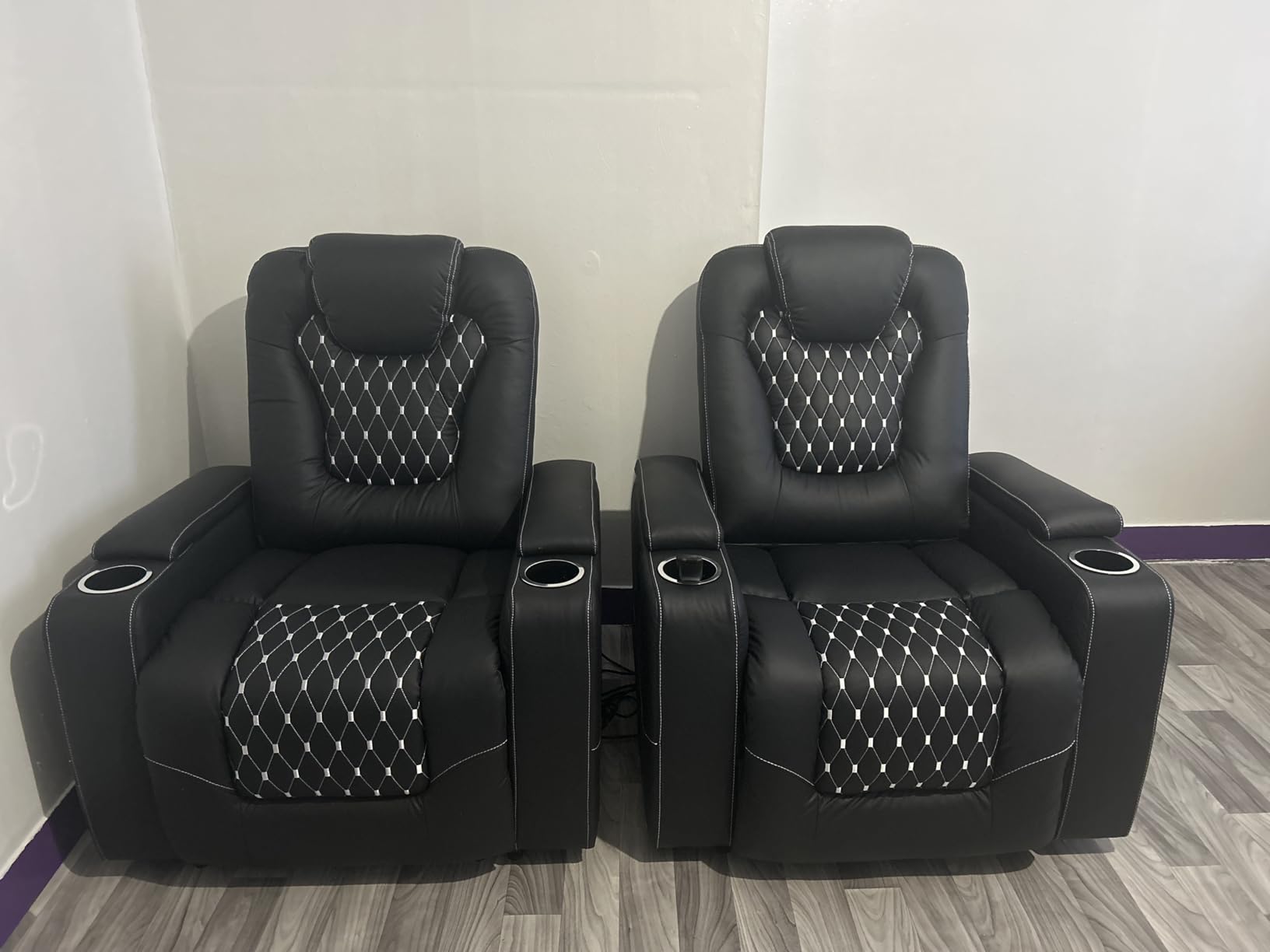 ANJ Power Recliner Chair Set of 3, Electric Soft Faux Leather Reclining Home Theater Seating - USB Ports, Cup Holders, Hidden Arm Storage Movie & Media Room Chairs (Red) customer photo 1