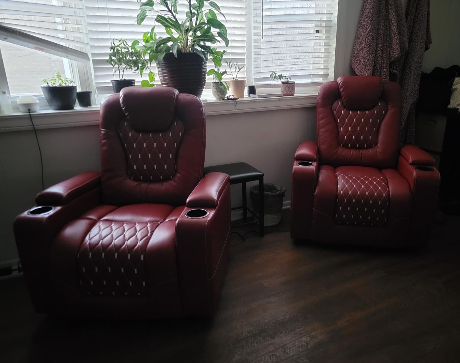 ANJ Power Recliner Chair Set of 3, Electric Soft Faux Leather Reclining Home Theater Seating - USB Ports, Cup Holders, Hidden Arm Storage Movie & Media Room Chairs (Red) customer photo 2