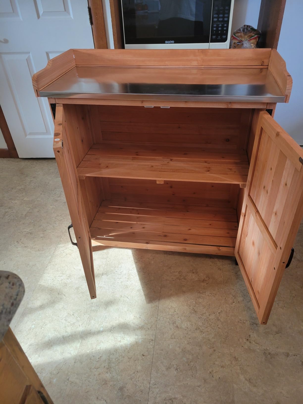 Topeakmart Potting Bench for Outside with Storage Cabinet & Metal Top,Brown customer photo 1