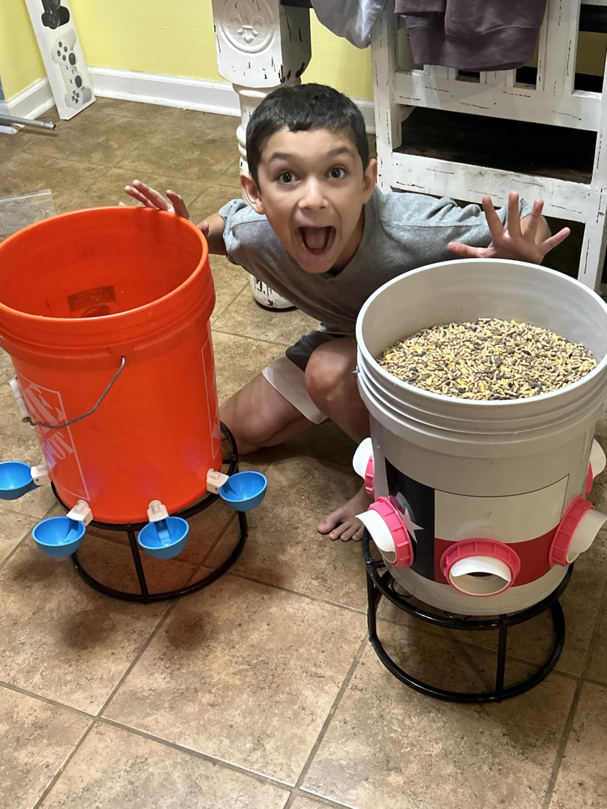 6 Chicken Feeder Ports,DIY Poultry Feeder Cups with Lids & Drill Bit,Orange customer photo 1