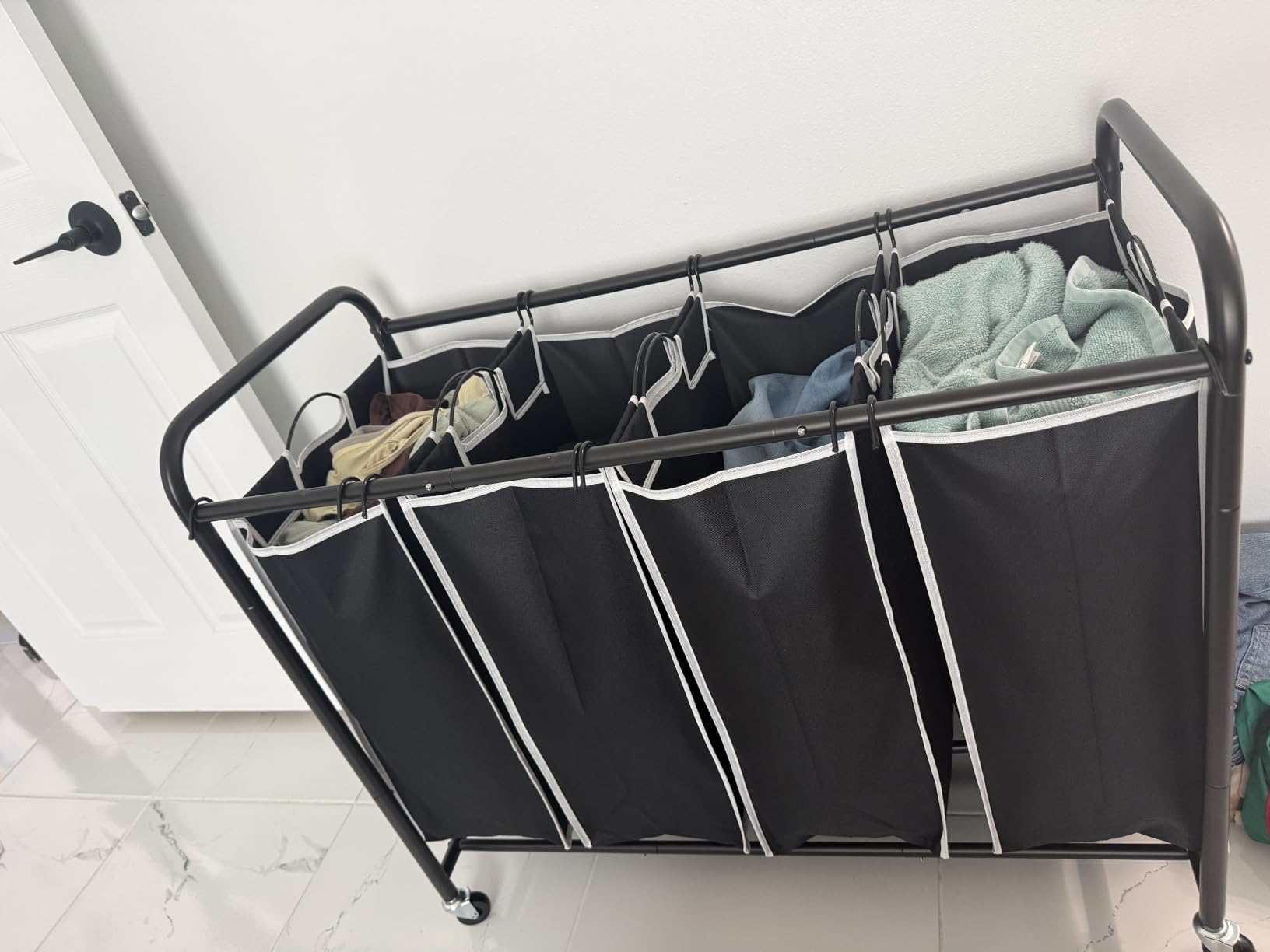 ROMOON Laundry Hamper Sorter Cart, 4-Section Organizer with Lockable Wheels customer photo 1