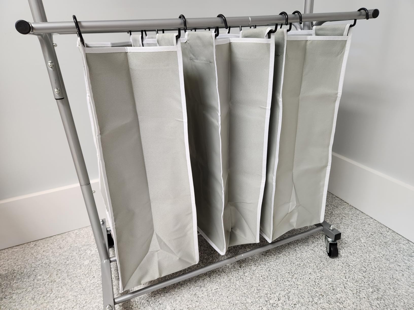 Simple Houseware 3 Bags Laundry Sorter Cart with Hanging Rod, Multi Color customer photo 2