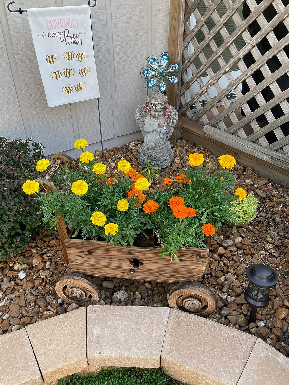 S AFSTAR Wooden Wagon Planter Box, Mobile Garden Planter with 4 Wheels, Handle, Drain Hole, Decorative Plant Wagon for Indoor & Outdoor Decor, Decorative Flower Cart for Patio, Garden, Balcony, Brown customer photo 1