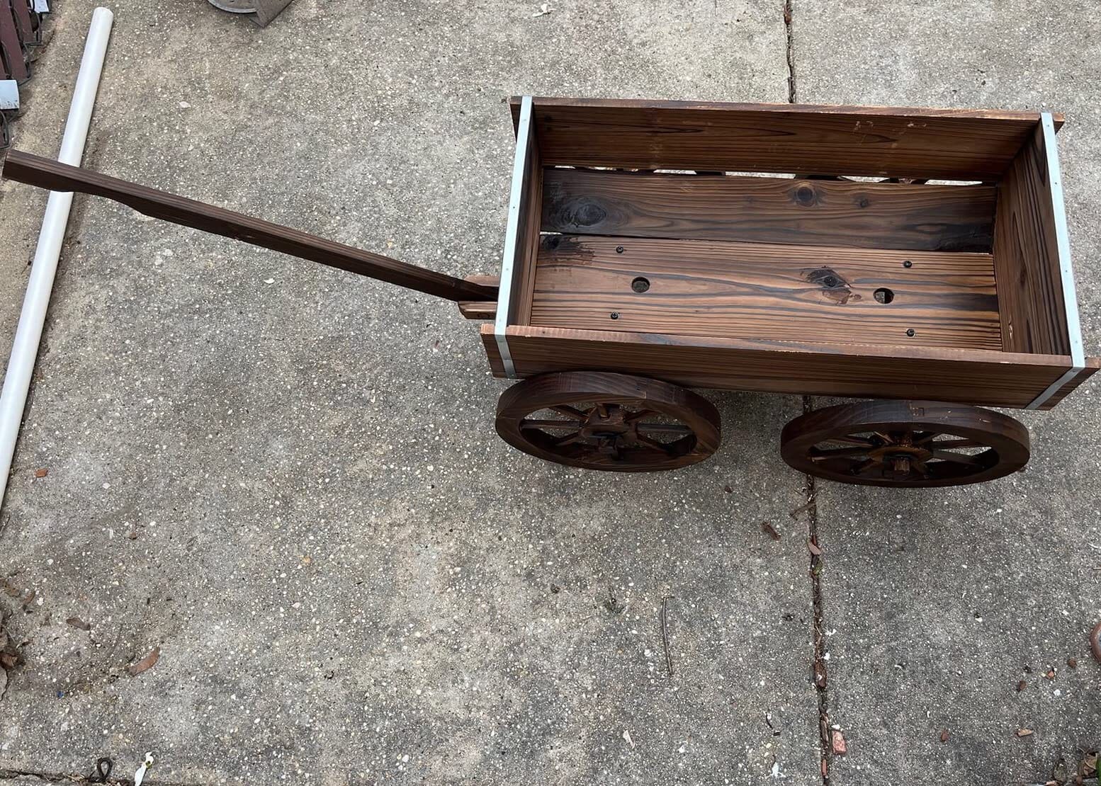 S AFSTAR Wooden Wagon Planter Box, Mobile Garden Planter with 4 Wheels, Handle, Drain Hole, Decorative Plant Wagon for Indoor & Outdoor Decor, Decorative Flower Cart for Patio, Garden, Balcony, Brown customer photo 2