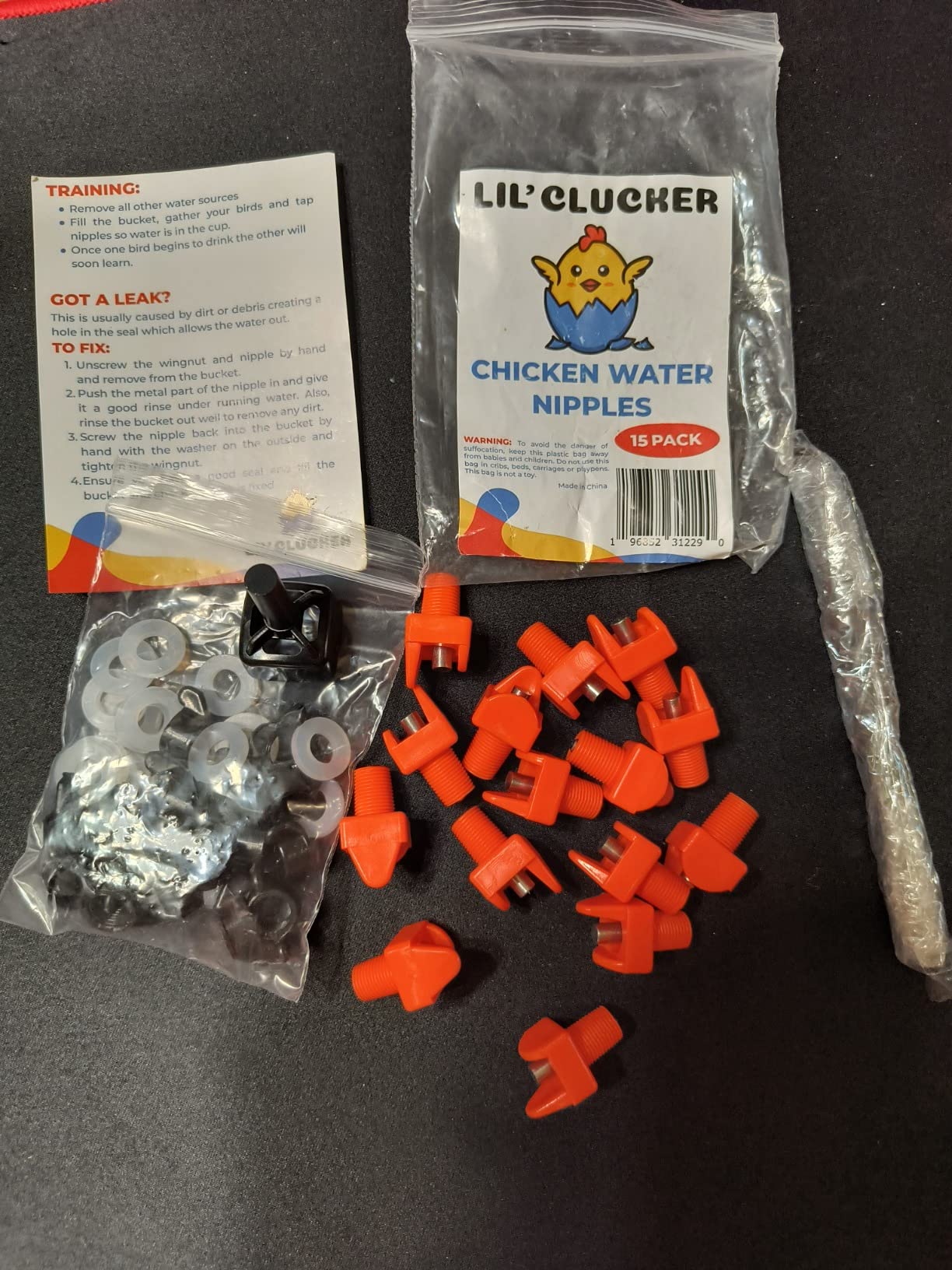Lil'Clucker Horizontal Chicken Waterer Nipples, Pack of 15 Chicken Nipple Waterer with Drill Bits, Easy Install Automatic Chicken Waterer System, No Leak Chicken Water Feeder, Poultry Waterer - Orange customer photo 2