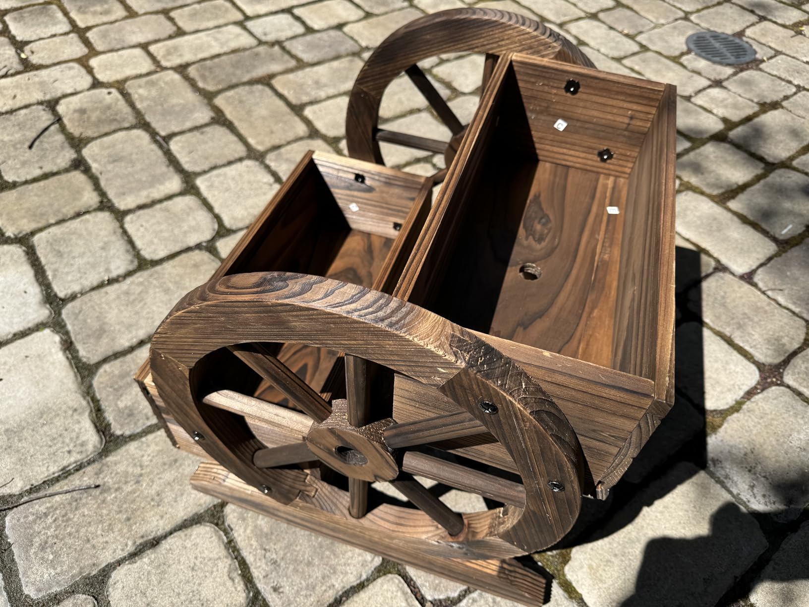OIPRTGFJ Wooden Wagon Planter Box, Garden Planter with Wheels,Decorative Planter for Flowers Herbs Vegetables for Indoor & Outdoor Décor, Flower Cart for Patio Garden Balcony customer photo 1