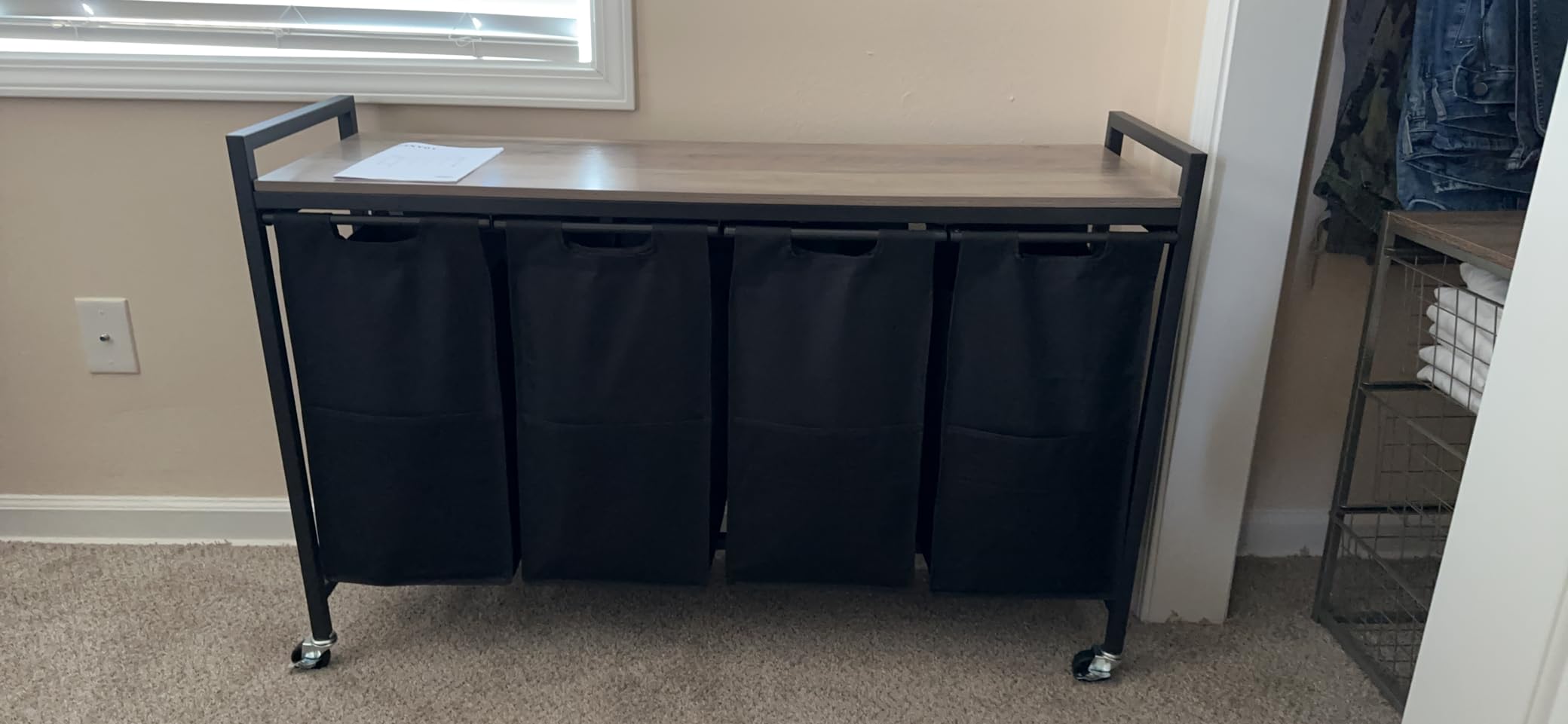 HOOBRO Laundry Sorter 4 Sections, Laundry Hamper with Wheels, 42 Gal (160 L), Rolling Laundry Basket, Pull-Out and Removable Oxford Fabric Bags, Greige and Black BG04XY01 customer photo 1