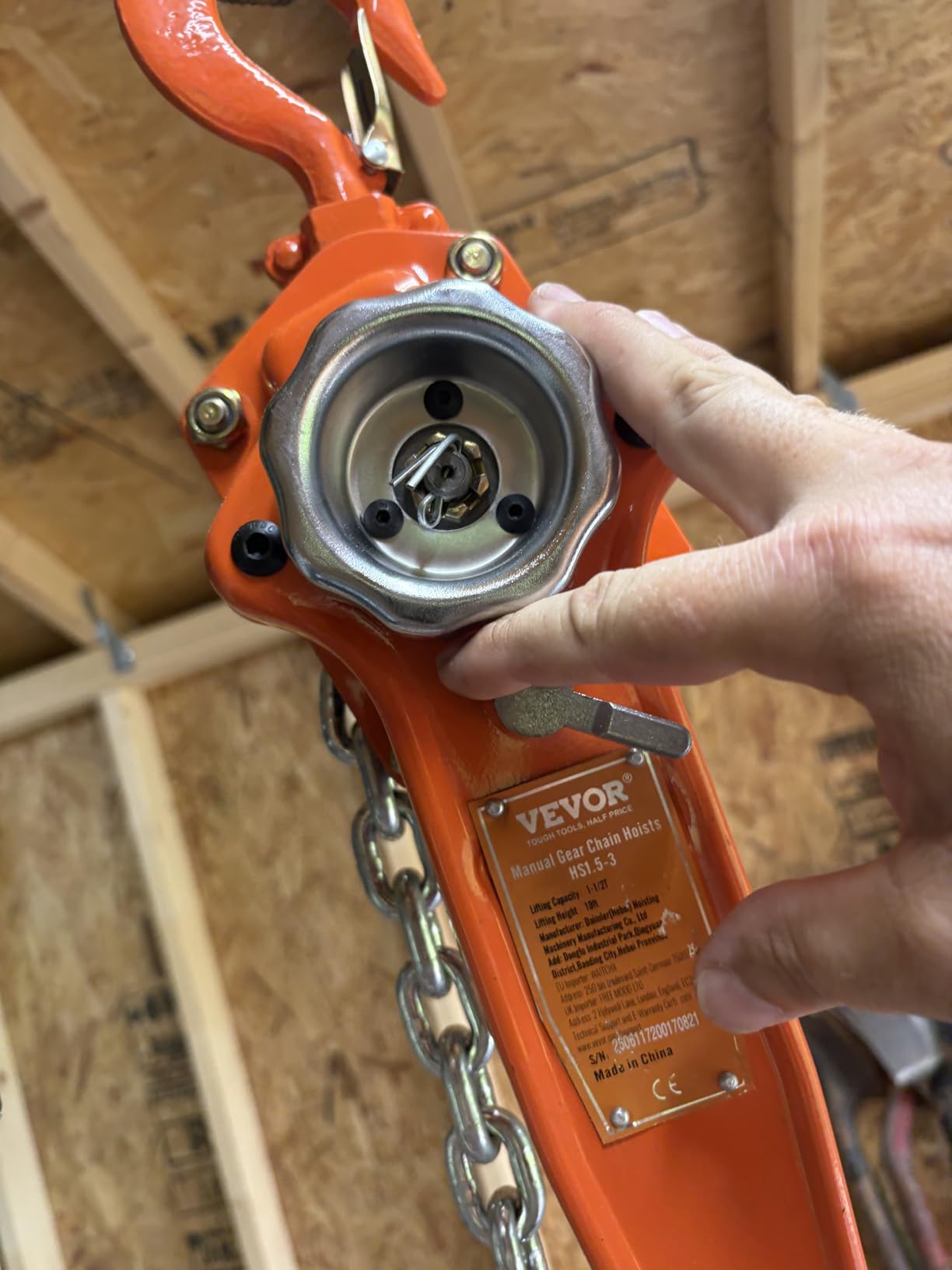 VEVOR Manual Lever Chain Hoist, 1-1/2 Ton 3300 lbs Capacity 10 FT Come Along, G80 Galvanized Carbon Steel with Weston Double-Pawl Brake, Auto Chain Leading & 360° Rotation Hook, for Garage Factory Dock customer photo 2