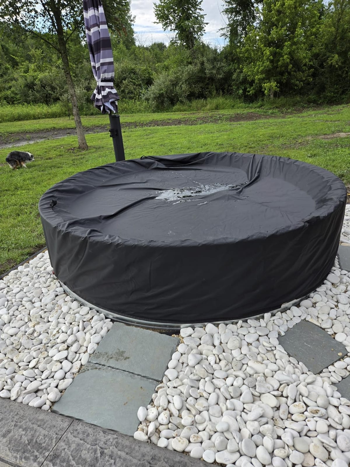 7-8 ft Steel Round Stock Tank Pool Cover - Heavy Duty Waterproof Covers for Trough Pool, Wire Rope & Winch Design Increase Stability - Black customer photo 1