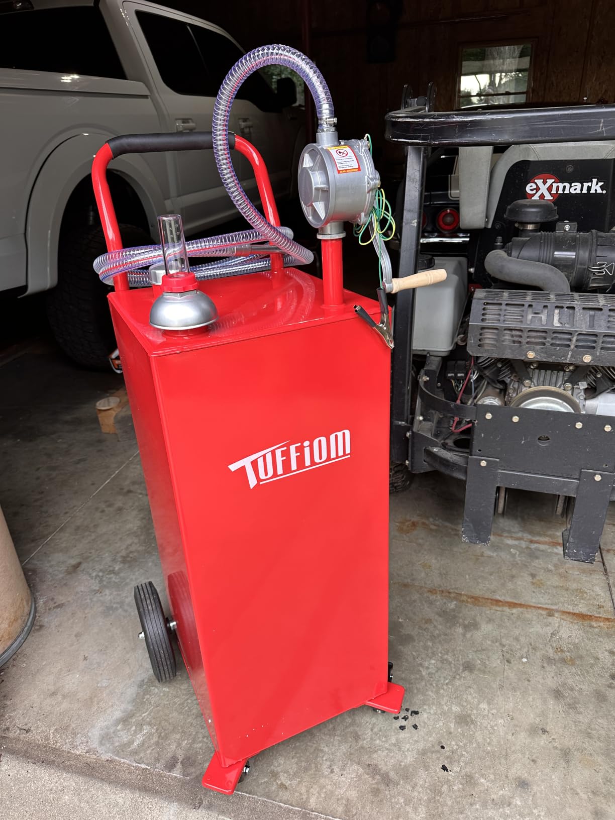 TUFFIOM 20 Gallon Fuel Gas Caddy w/Wheels & Manual Siphon Pump, Portable Diesel Fuel Transfer Storage Tank w/8.9ft Hose, Gasoline Can Container for ATV Car Mowers Tractor Boat Motorcycle customer photo 2