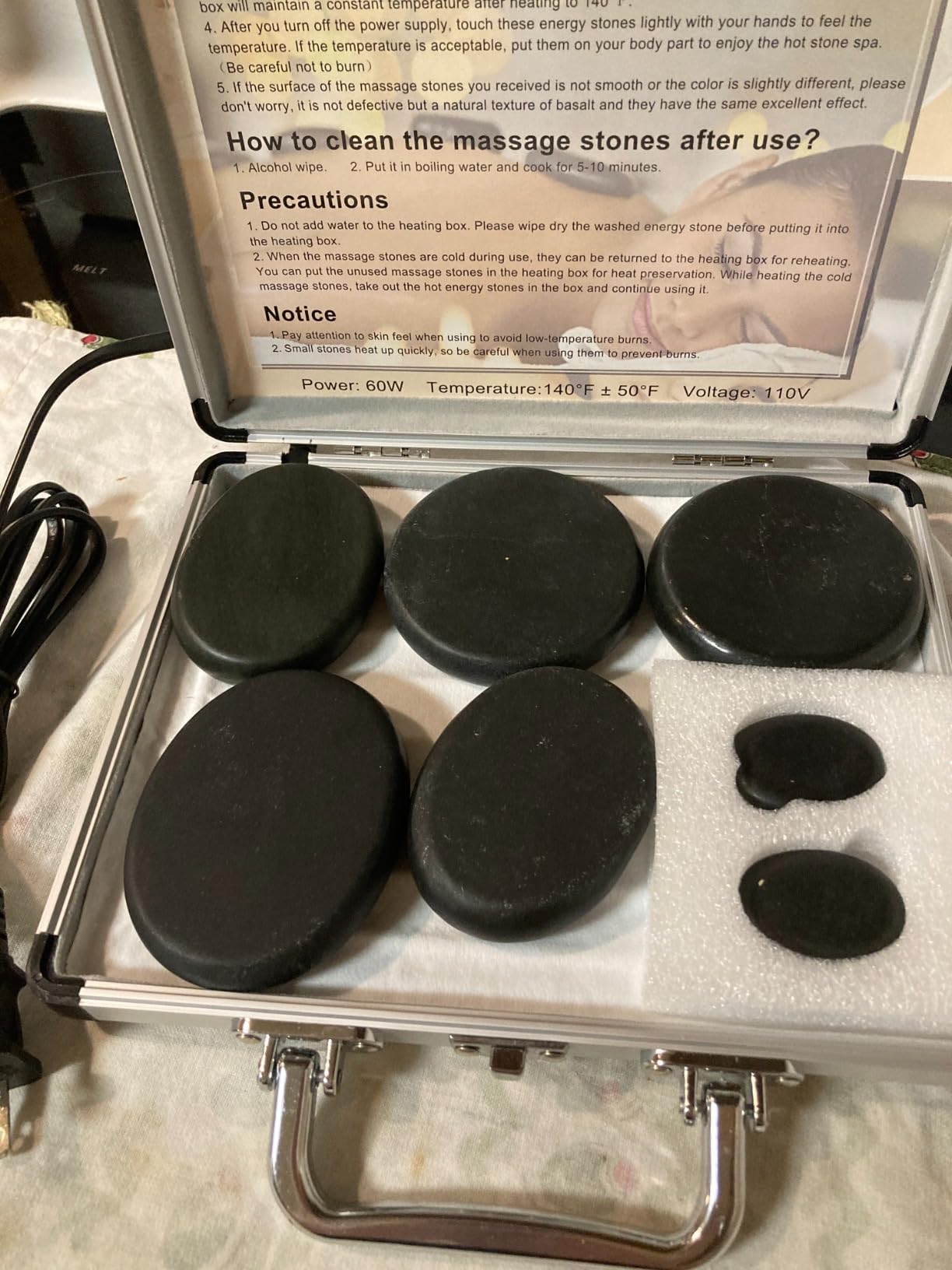 Hot Stones Massage Warmer Kit, 9Pcs Hot Stones Massage Set Portable Hot Stone with Heater, Hot Rocks Basalt Massage Stones for Home Spa Warming Therapy Relaxing Gift customer photo 2