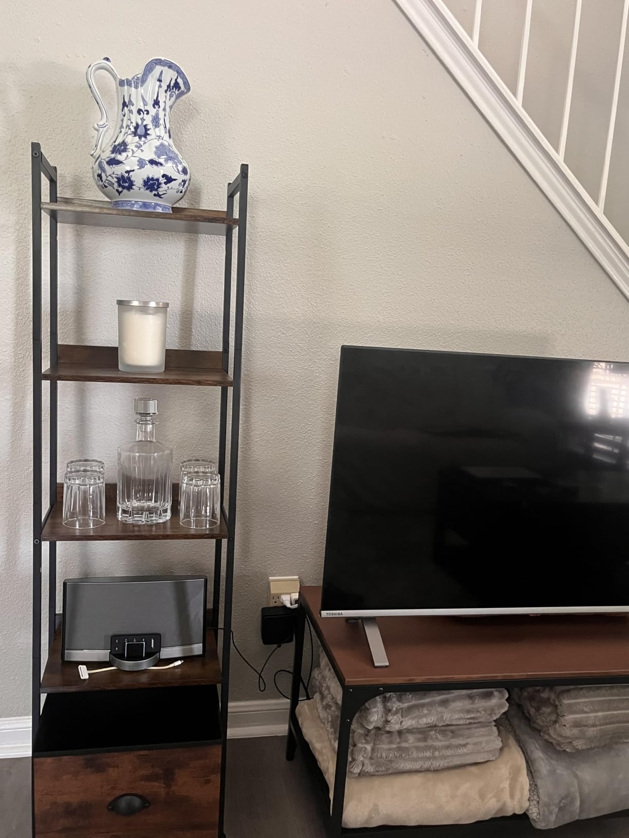 Furologee 5 Tier Bookshelf with Drawer, Tall Narrow Bookcase with Shelves, Wood and Metal Bookshelves Storage Organizer, Industrial Display Standing Shelf Unit for Bedroom, Living Room, Rustic Brown customer photo 2