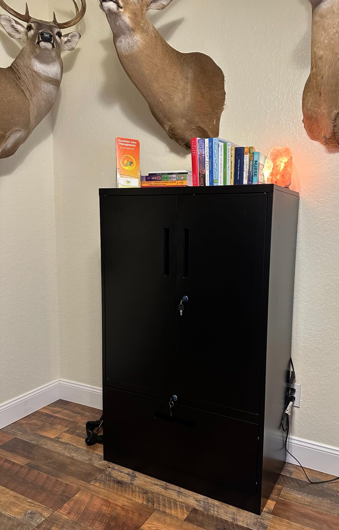 PEUKC 4 Drawer File Cabinet, Lateral Filing Cabinets for Home Office, Office Storage Drawers with Lock, Hanging Files Legal/Letter A4 Size (Assemble Required,Black Grey) customer photo 1