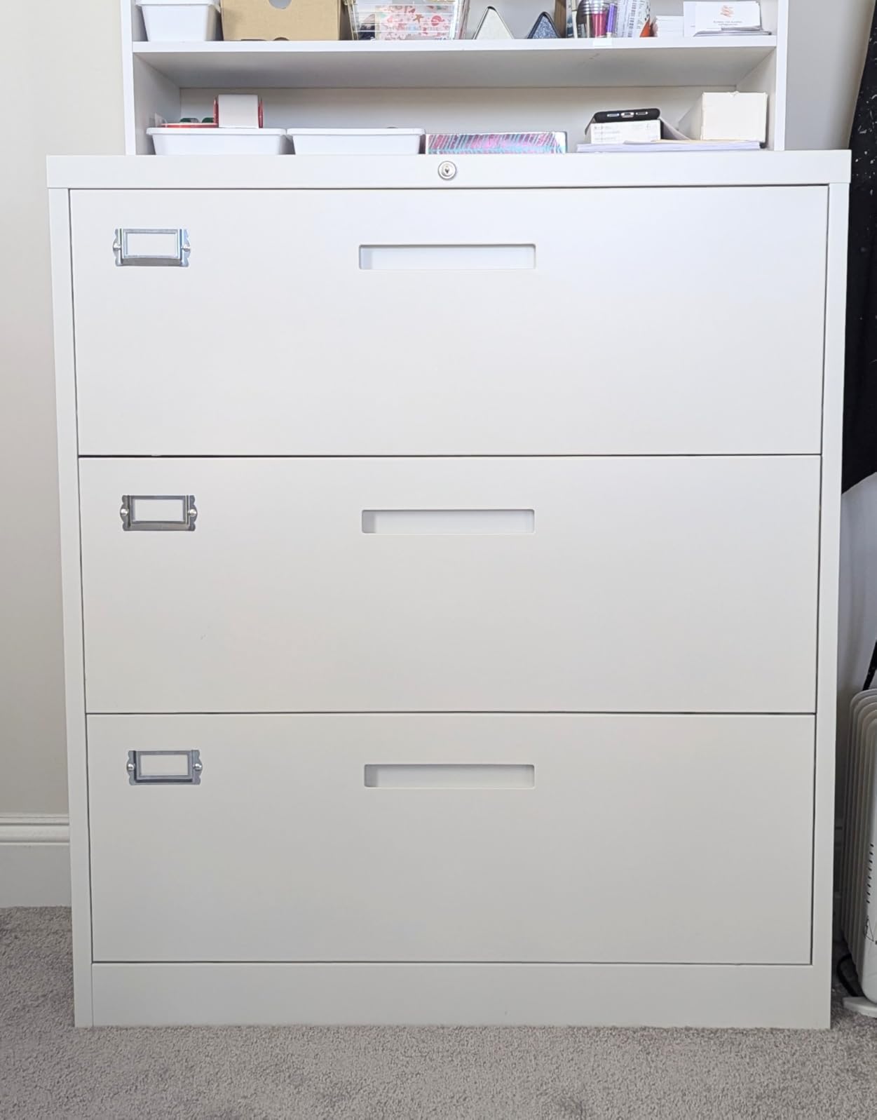 PEUKC 4 Drawer File Cabinet, Lateral Filing Cabinets for Home Office, Office Storage Drawers with Lock, Hanging Files Legal/Letter A4 Size (Assemble Required,Black Grey) customer photo 2
