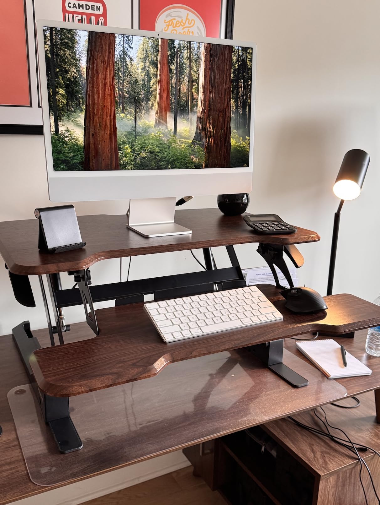 Mount-It! Height Adjustable Standing Desk Converter, Compact 30” Wide Tabletop Standing Desk Riser with Gas Spring, Desktop Stand Up Workstation with Keyboard Tray Fits Monitor or Laptop, Dark Walnut customer photo 2