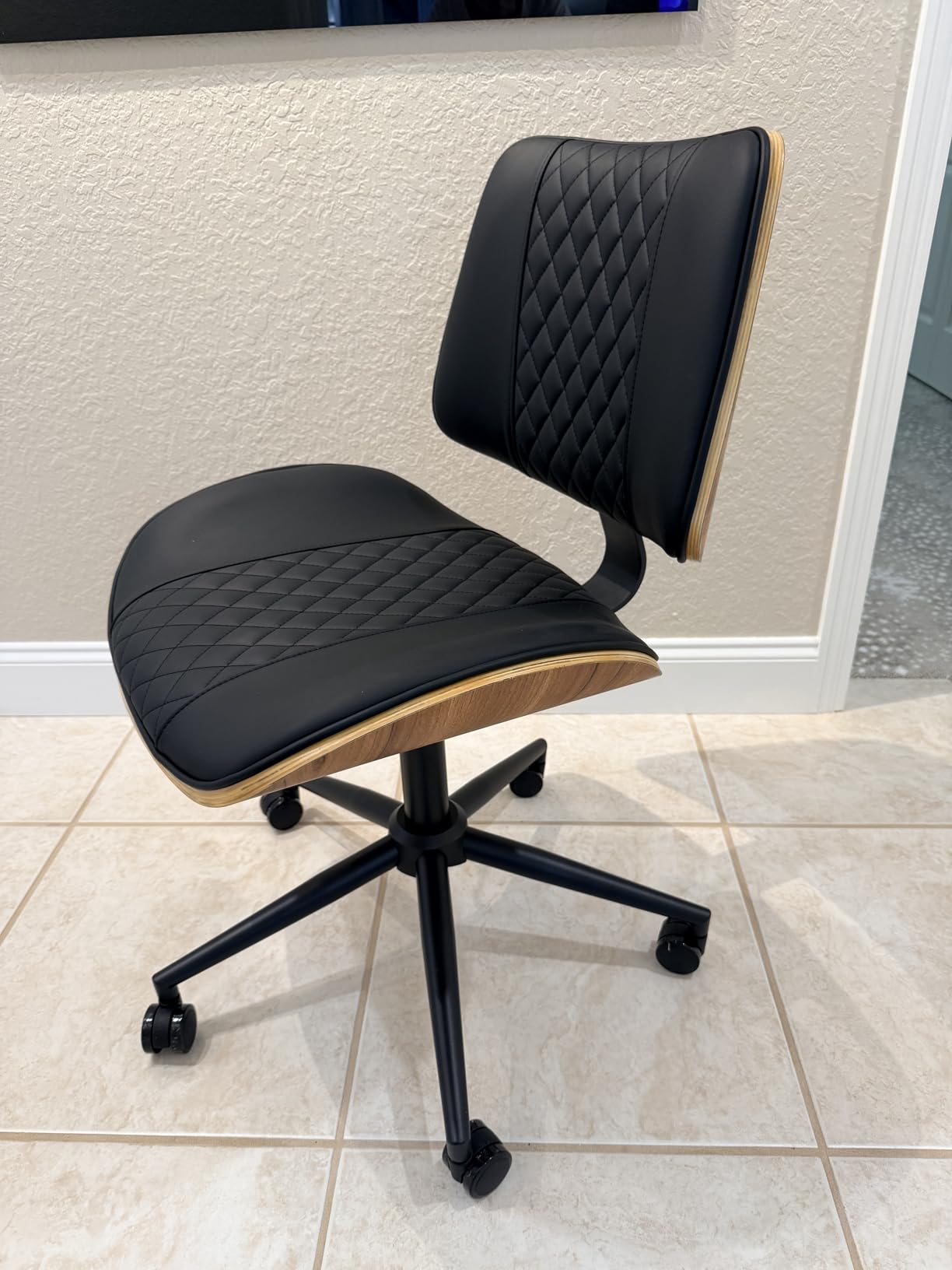 Home Office Chair No Arms with Wheels, Mid Back Walnut Style, Black customer photo 1