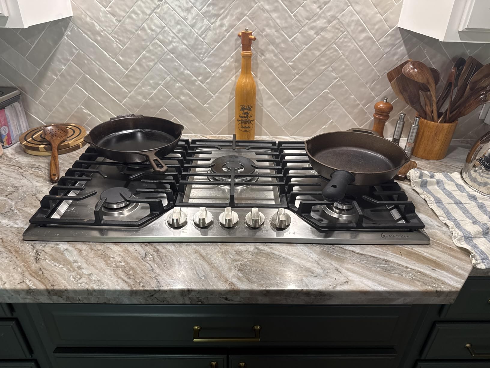 AMZCHEF 36 Inch Gas Cooktop with Griddle, 5 Italy SABAF Sealed Burners customer photo 2