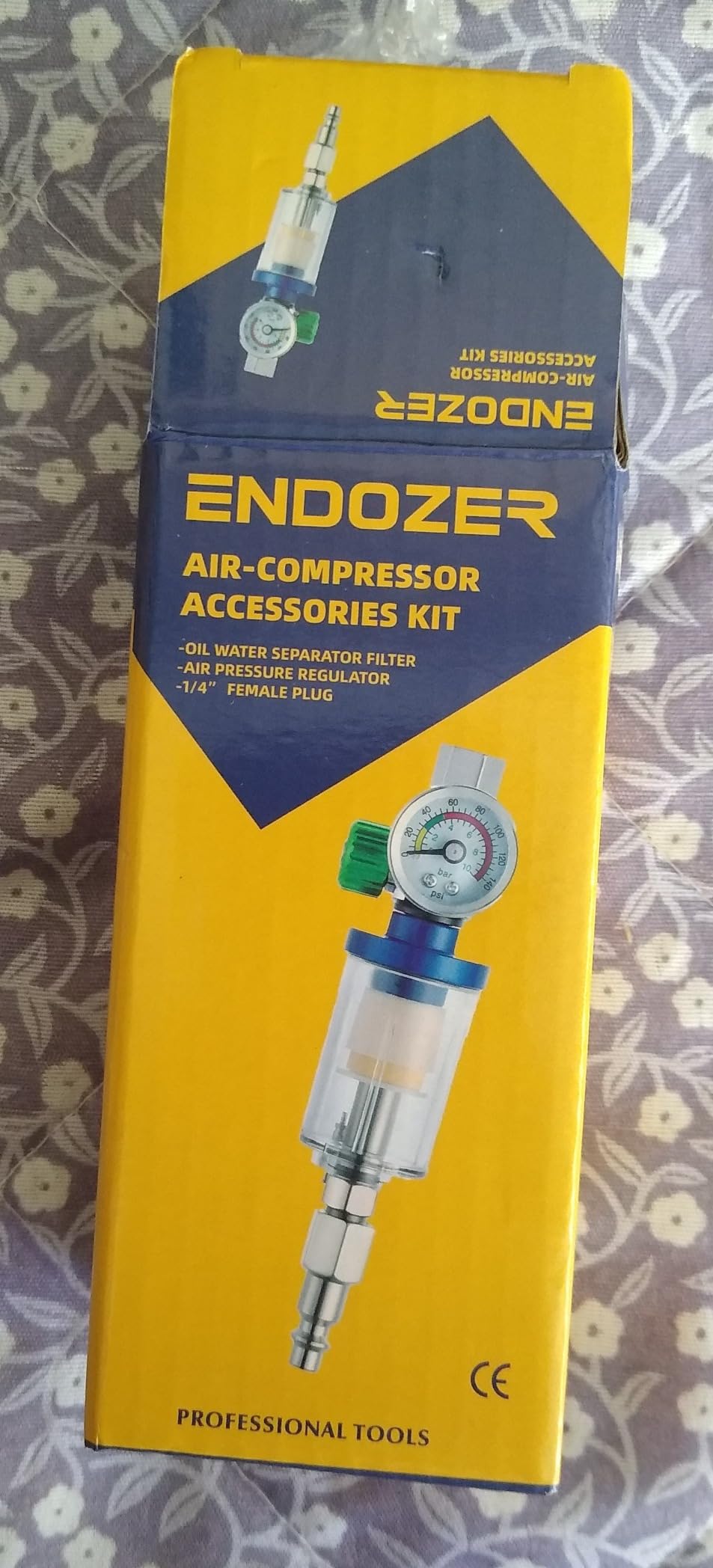ENDOZER Oil Water Separator, Air Filter with Pressure Gauge, Pressure Regulator for Air Spray Gun, G1/4
