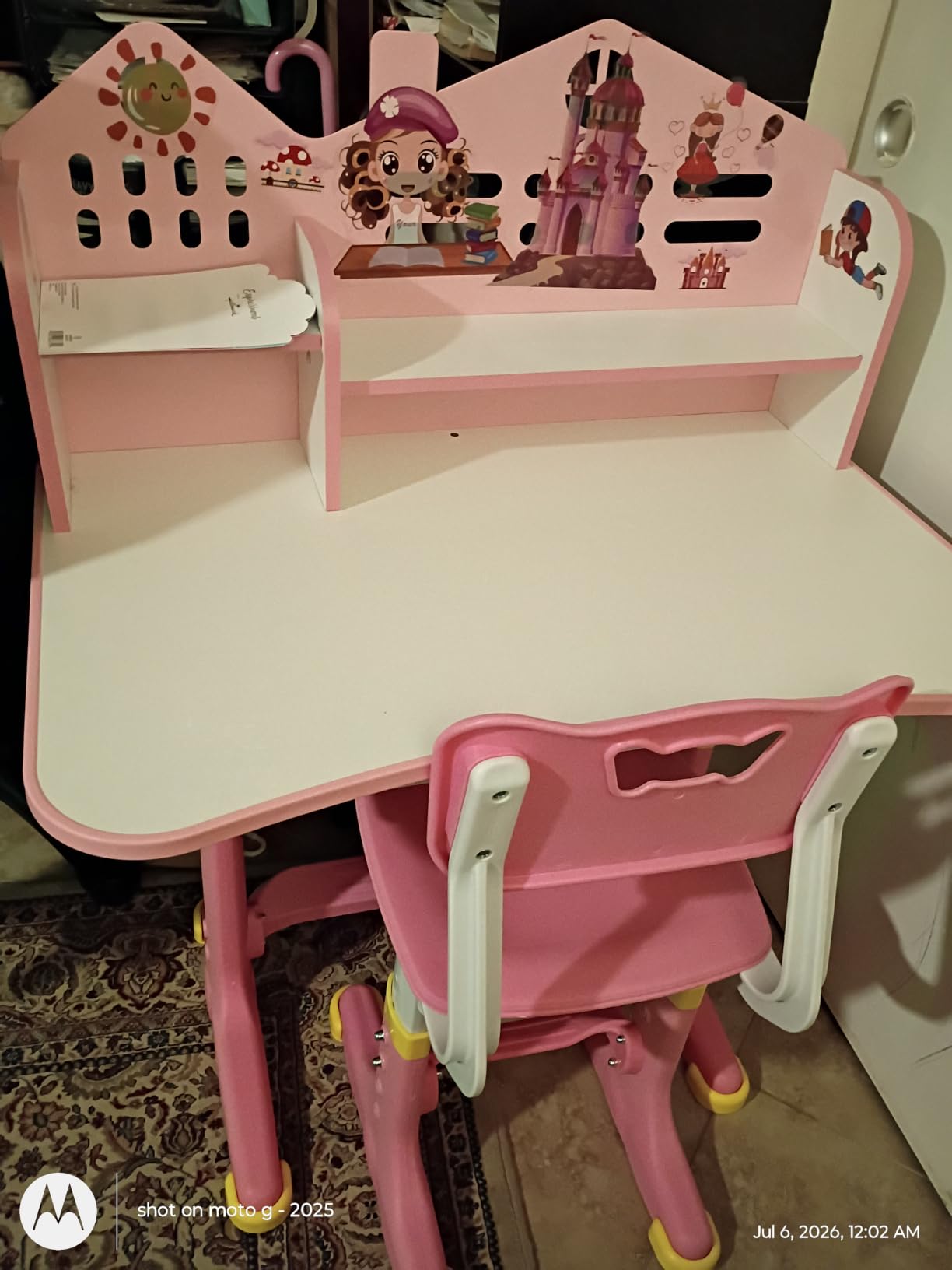 Kids Functional Desk and Chair Set, Height Adjustable Children School Study Desk with Storage Drawer for Boys Girls (Pink) customer photo 1