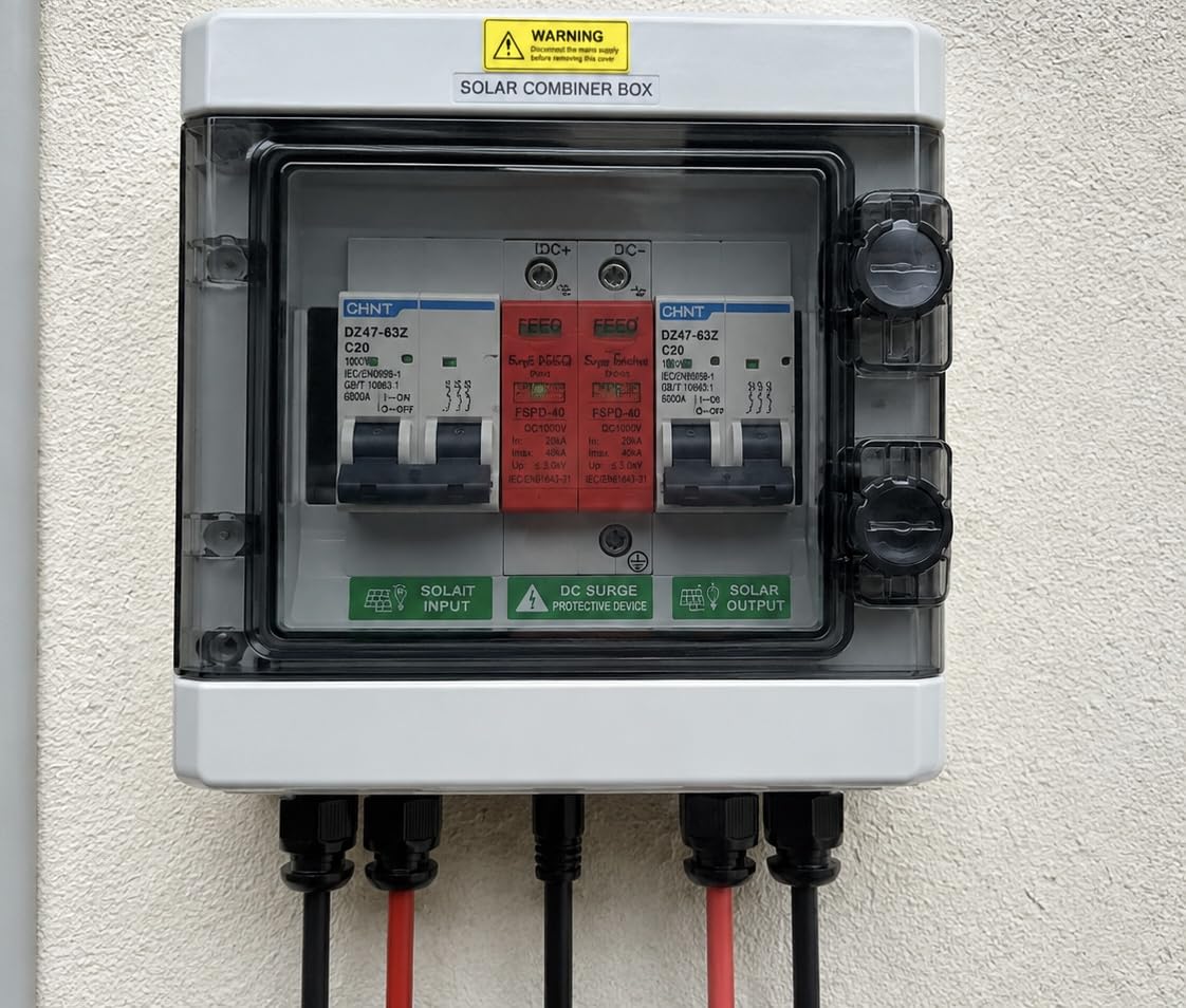 2 String Solar PV Combiner Box IP65 2 in 1 Out DC500V 32A Circuit Breaker with Surge Protector and 15A PV Fuse,Solar Disconnect Switch Outdoor Waterproof for Solar Panels System customer photo 1