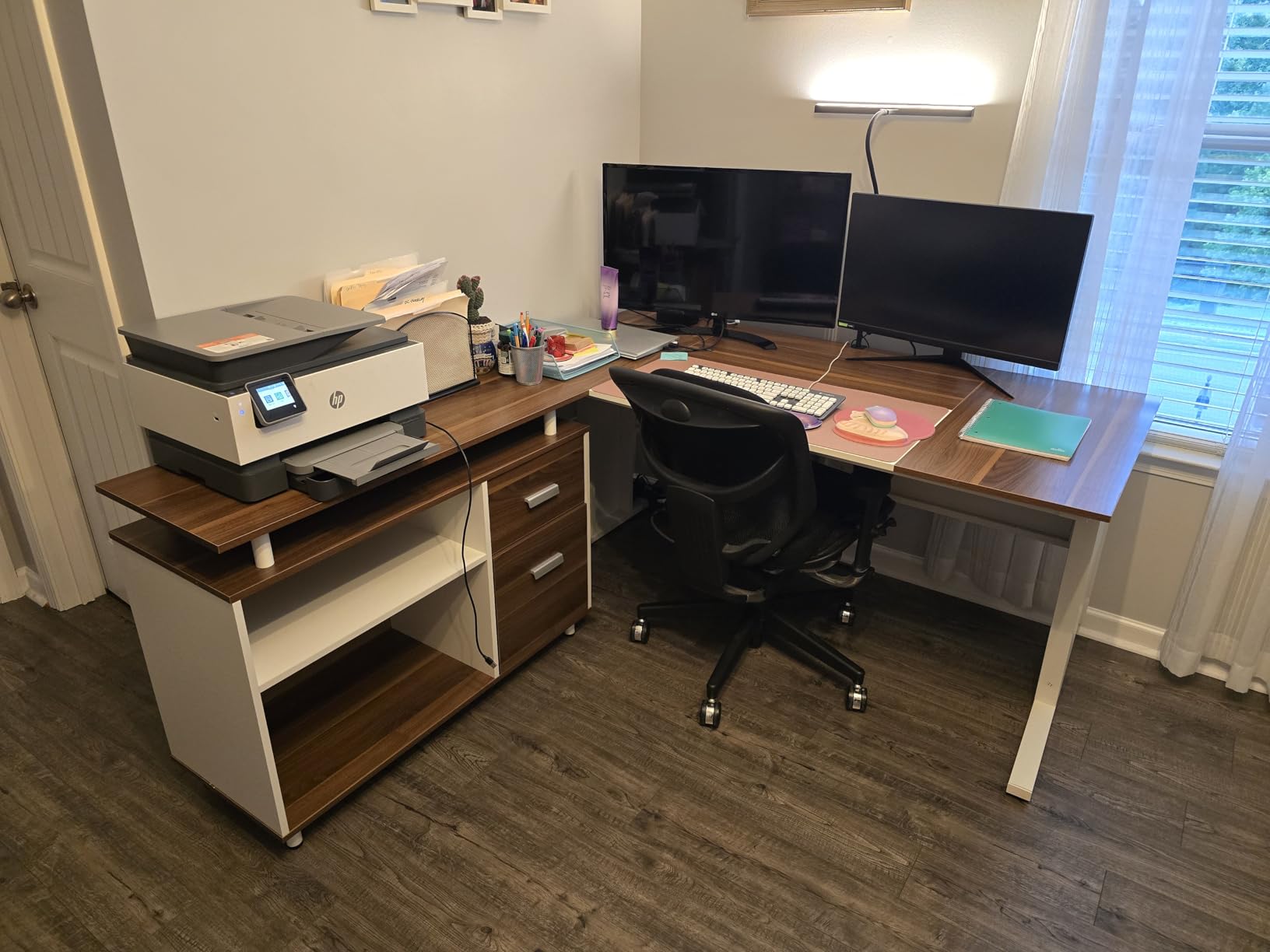 Tribesigns 63 Inch Executive Desk with Filing Cabinet, L Shaped Office Desk with Drawers and Storage Shelves, Business Furniture Desk Workstation for Home Office, Brown and Black customer photo 2