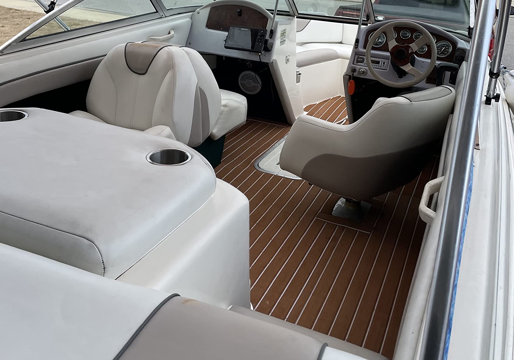 KXKZREN Boat Flooring EVA Foam Decking Sheet Faux Teak Marine Mat Non-Slip Boat Carpet Self-Adhesive Flooring for Jon Boats Motorboat RV Yacht Kayak Swim Platform customer photo 1