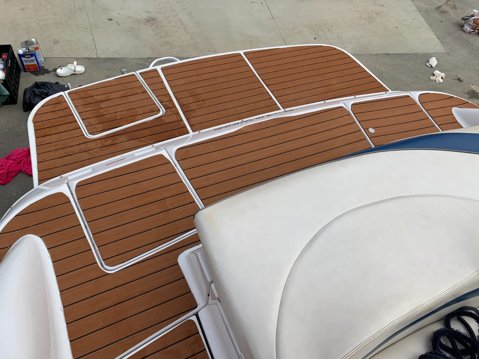 KXKZREN Boat Flooring EVA Foam Decking Sheet Faux Teak Marine Mat Non-Slip Boat Carpet Self-Adhesive Flooring for Jon Boats Motorboat RV Yacht Kayak Swim Platform customer photo 2