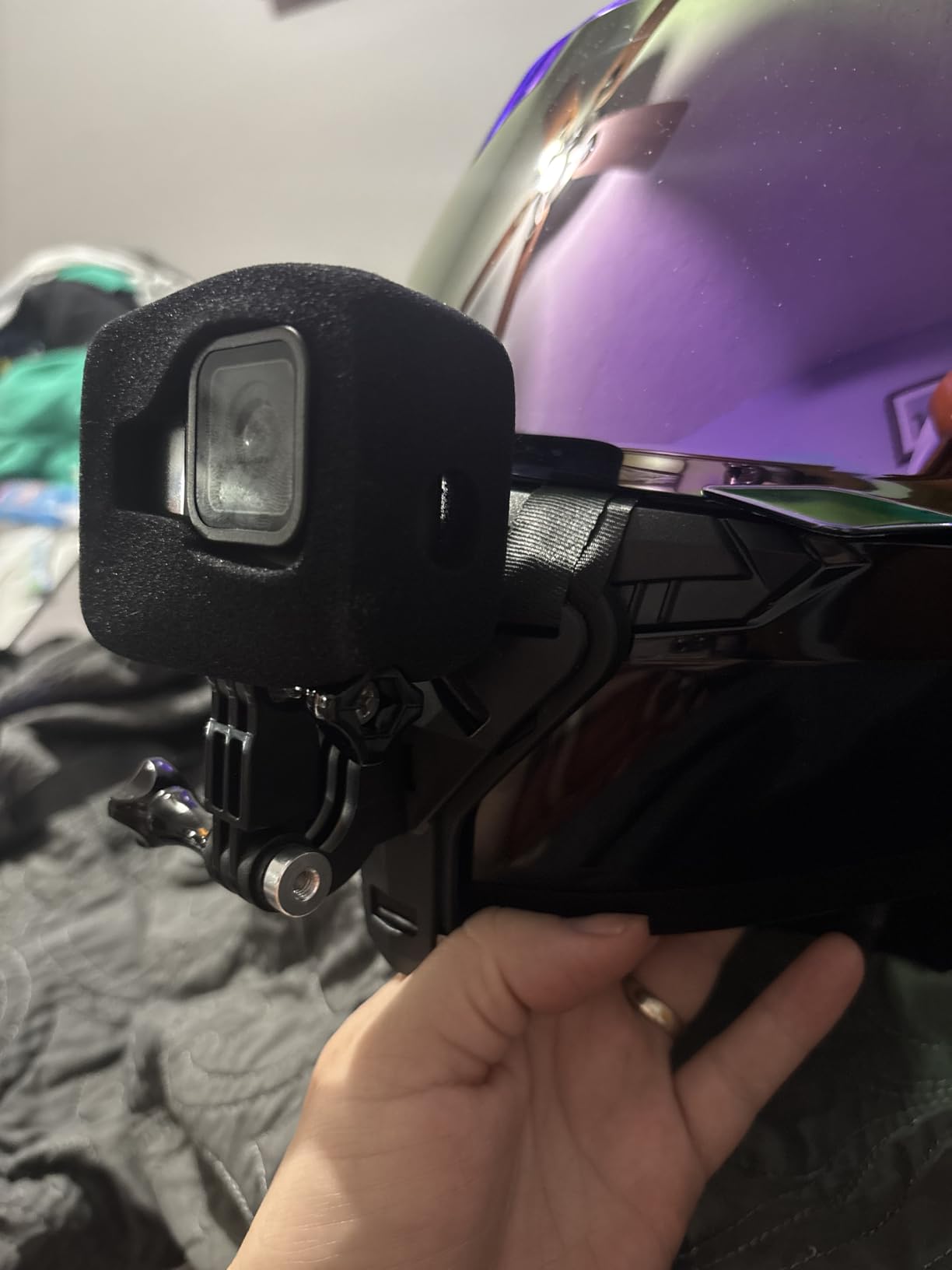 Haoyou Helmet Chin Mount Strap Compatible with Gopro Hero 13 12 11 10 9 8 7 and DJI Osmo Action Camera，Motorcycle Helmet Extension Attachment Mounting Accessories (Black) customer photo 2