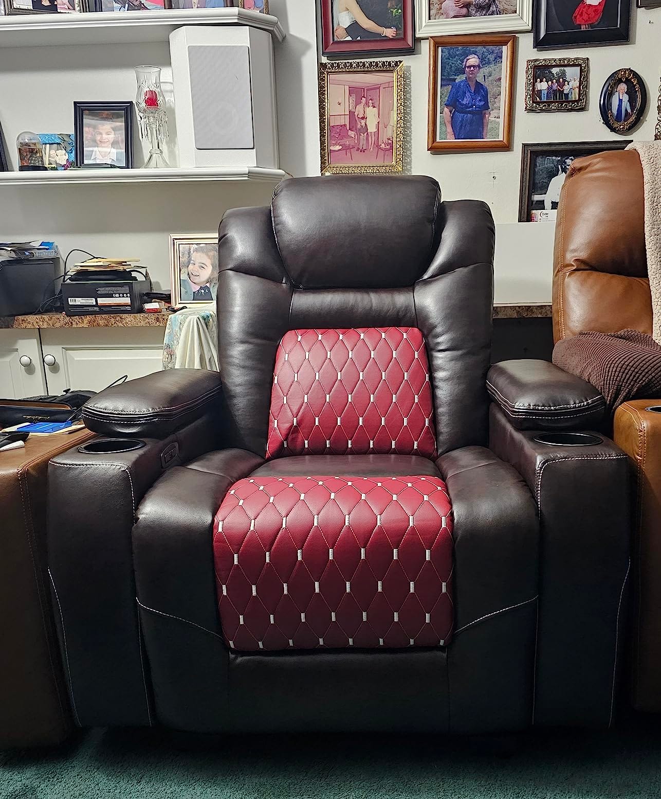 ANJ Power Recliner Chair with Adjustable Powered Headrest Set of 3,Electric Faux Leather Home Theater Seating Overstuffed Reclining Furniture & USB Ports, Cup Holders, Hidden Arm Storage (Black/Red) customer photo 1